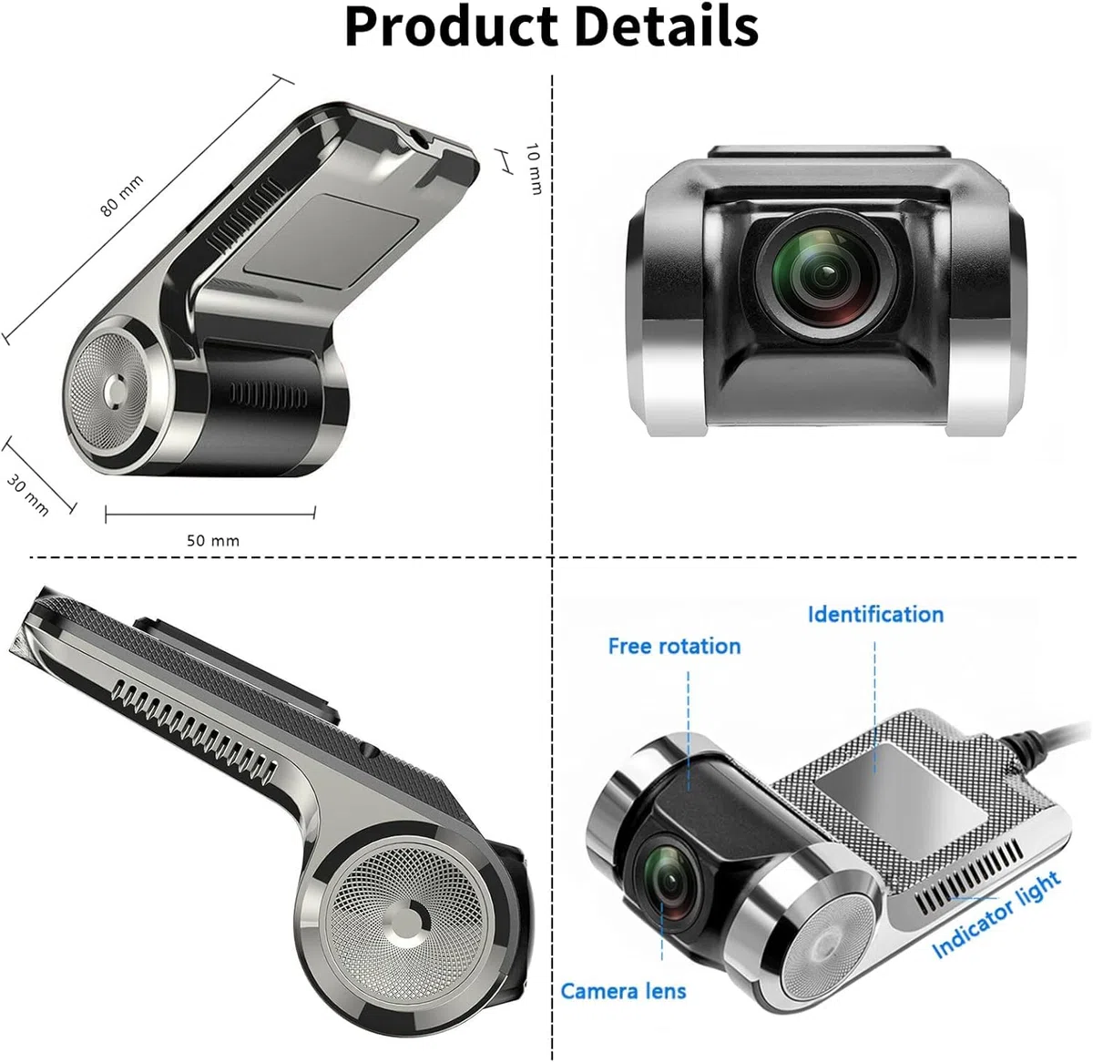 Hikity Cámara de Coche 1080P USB DVR, Mini Cámara de Salpicadero de Coche para Android Autoradio Impermeable Dashcam Cámara Coche 170 ° Gran Angular Visión Nocturna Dashcam