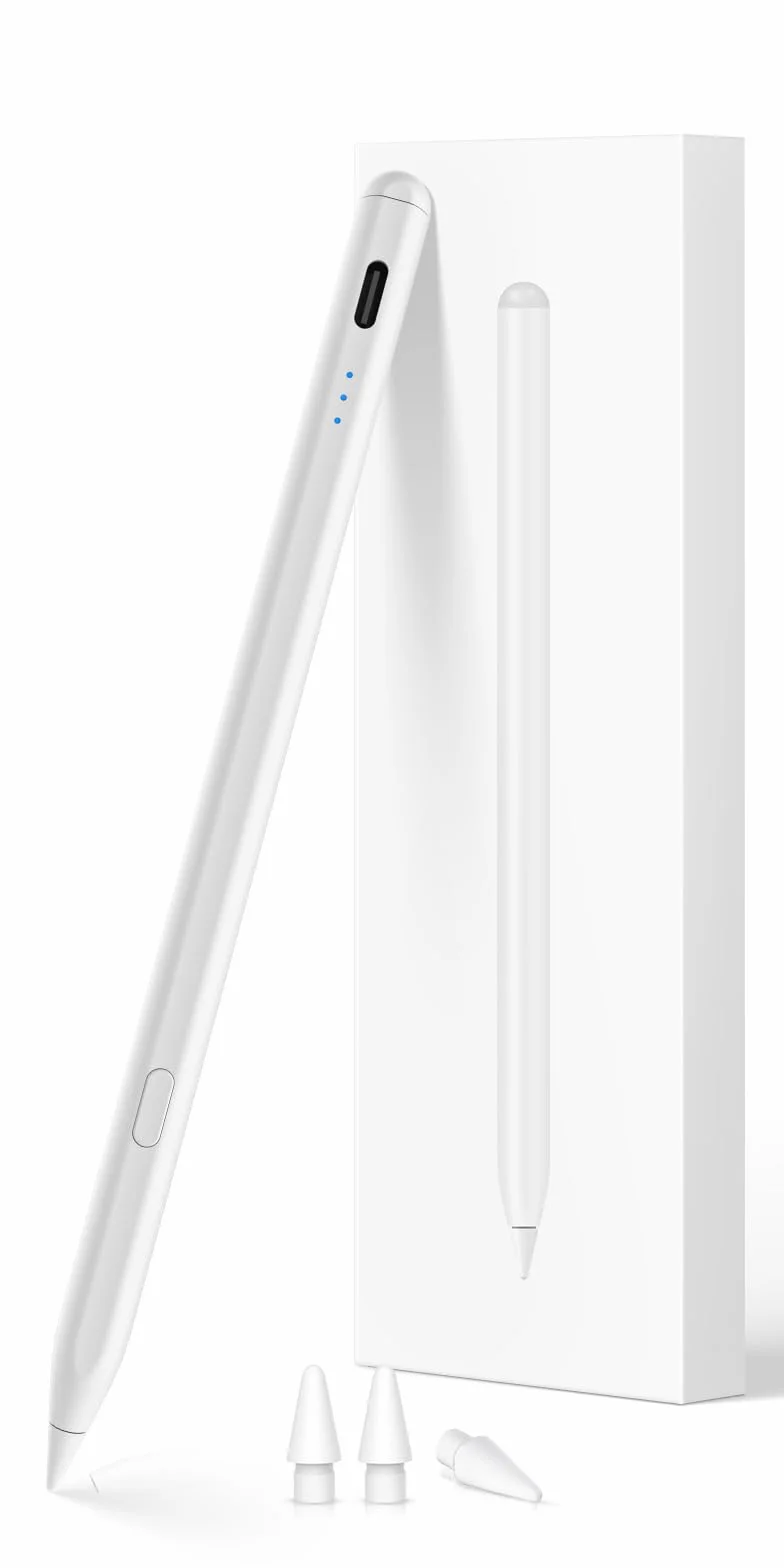 Lápiz para iPad 2018-2026 con Carga Rápida, Rechazo de Palma y Detección de Inclinación, Compatible con iPad 11/10/9/8/7/6/A16, Mini 7/6/5, Air M4/M3/M2 11"/13"/5/4/3, Pro M5/M4 13"/12.9″/11″- Blanco
