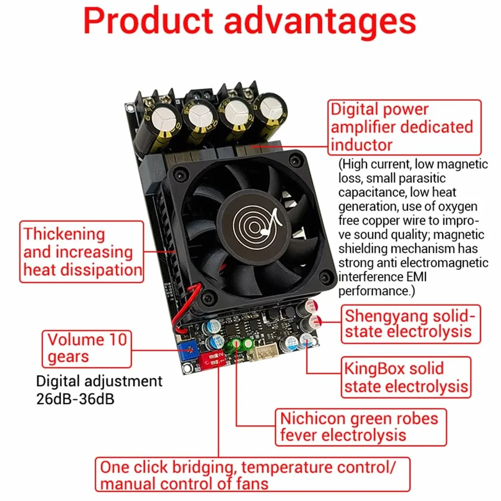 DollaTek TPA3255 Placa amplificadora digital Sonido estéreo de alta potencia 300wx2 Puente Mono600W DC18-50V para altavoz subwoofer