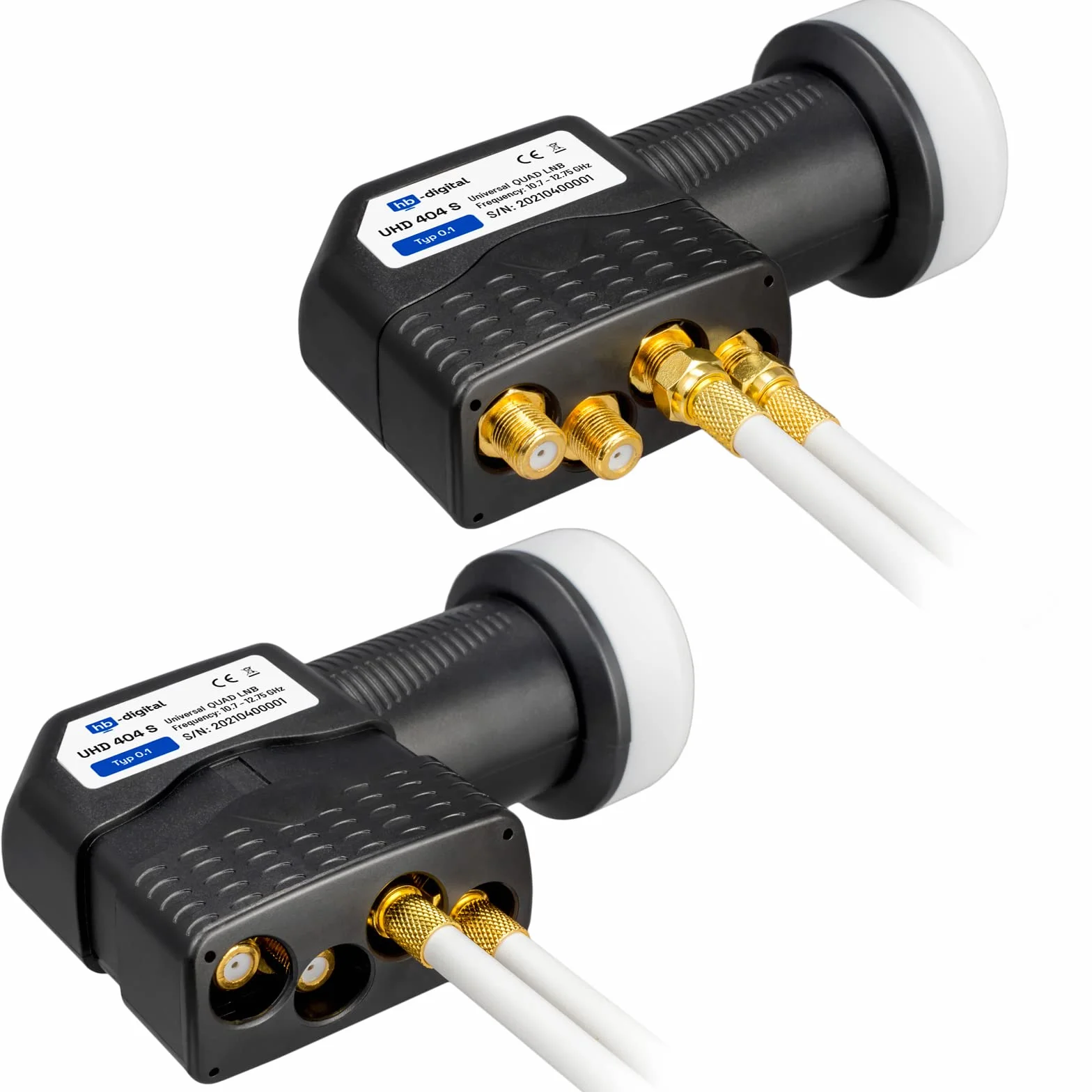 HB-DIGITAL Quad LNB Cabezal de satélite cuádruple DVB-S DVB-S2 Full HD TV TV 3D 4K UHD HD Plus Sat 4 participantes con protección climática + 8X F-Plugs Dorados