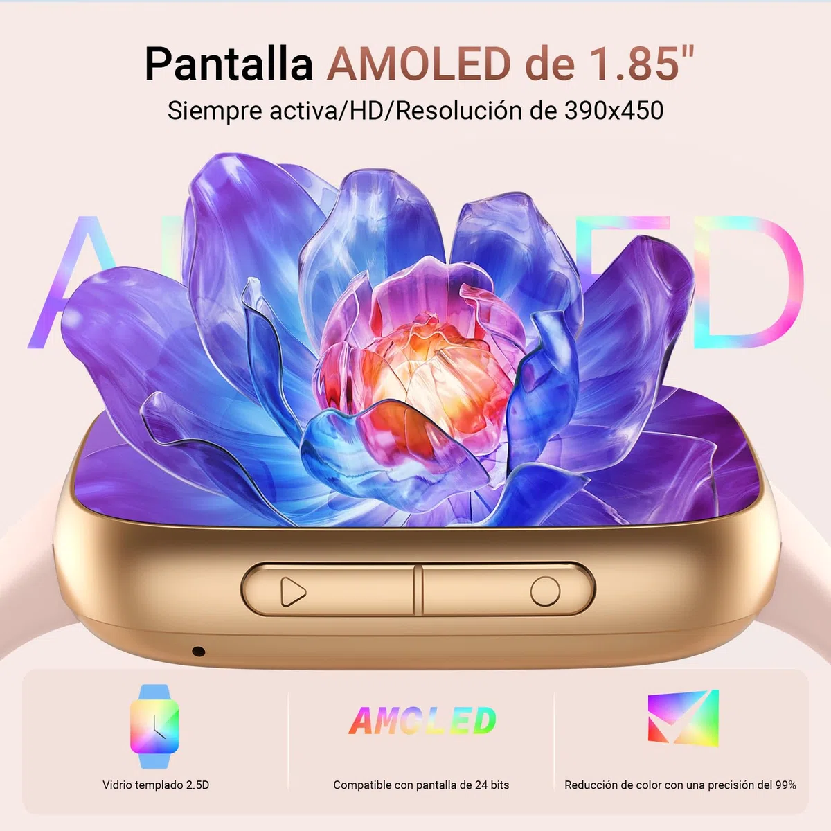 Reloj Inteligente Mujer 1.85" AMOLED Smartwatch Mujer con Llamadas y Asistente de Voz, 3ATM Whatsapp Notificaciones, SpO2/Pulsómetro/Monitor de Sueño, 110 Modos Deportes para iPhone Samsung Android