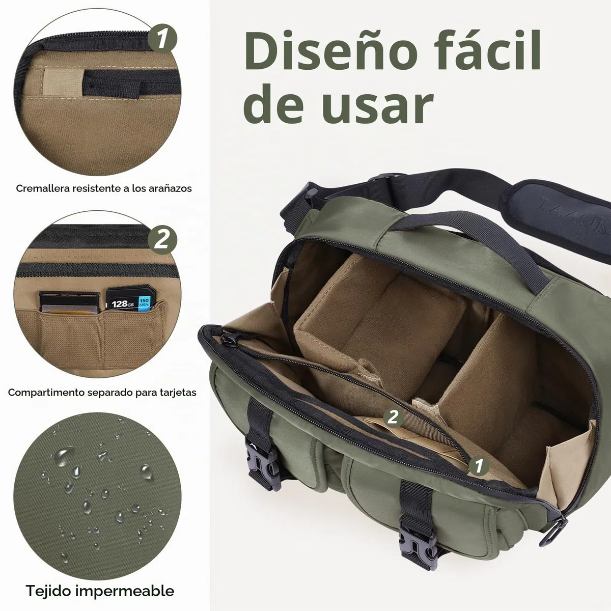 TAAOKA Bolsa bandolera ligera para cámara SLR/DSLR con soporte para trípode, bolsa cruzada impermeable para fotógrafos (verde)