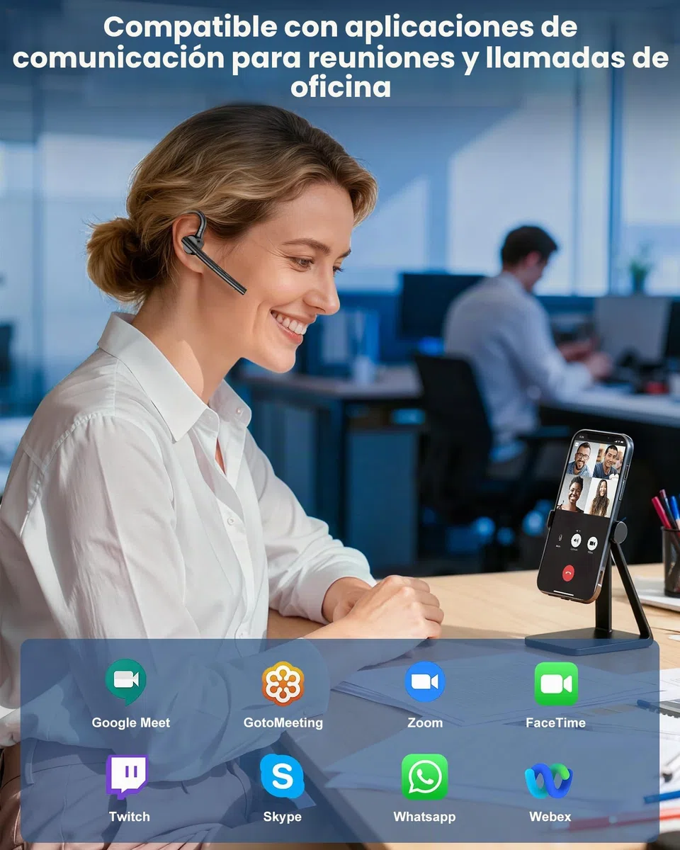 New Bee Auriculares Manos Libres Oreja Bluetooth con Doble Micrófono ENC Cancelación, Bluetooth V5.1 Auriculares Inalambricos Conexión de 2 Dispositivos 12hrs Talk Conducir/Oficina