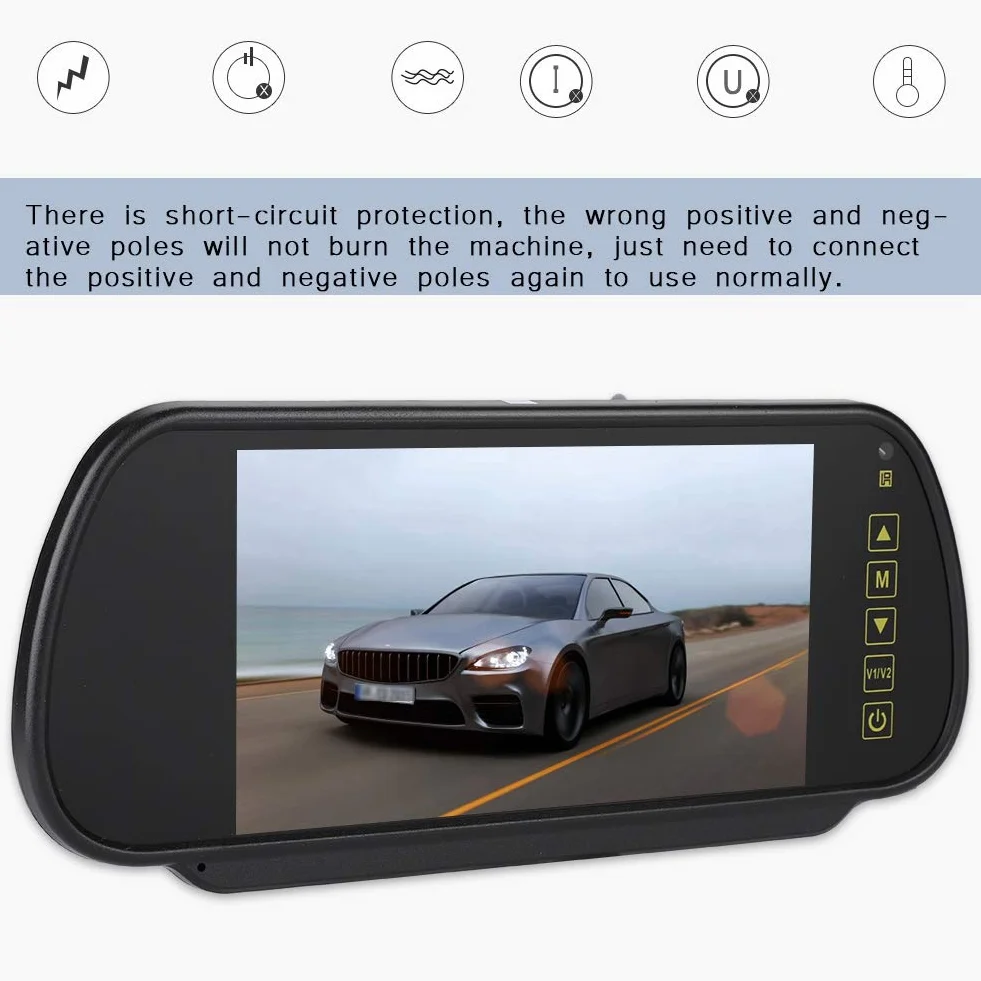 Espejo retrovisor LCD, espejo retrovisor para automóvil de 7 pulgadas Monitor de atenuación automática Cámara de visión trasera con soporte
