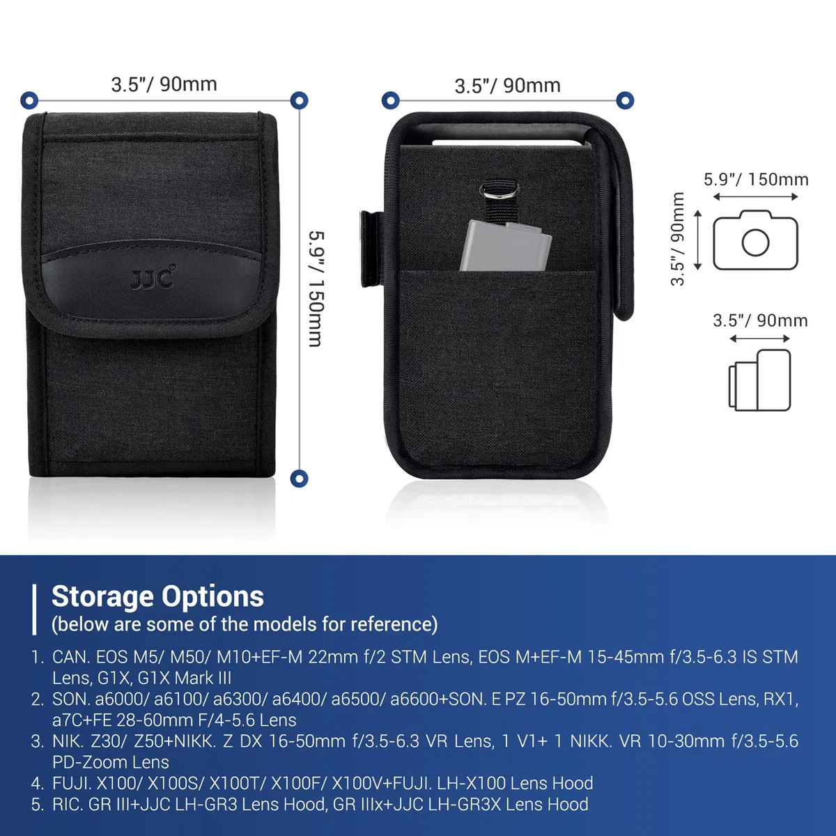 JJC Estuche para Cámaras Digitales Compactas, Bolsa Viaje para Fuji X100VI X100V para Sony a6700 a6500 a6400 con 16-50mm para Canon EOS M50 G1X para Nikon Z30 Z50 para GRIII para Leica SOFORT2, Negro
