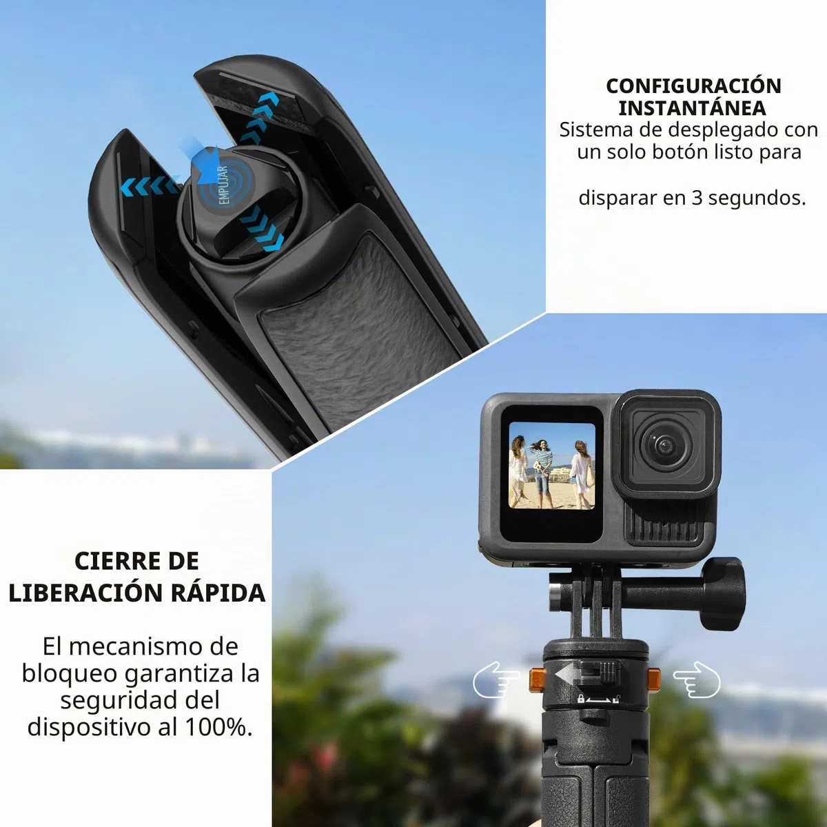 Osmo Pocket 3 - Tripode para cámara de acción Go Pro y DJI Action 5 Pro, soporte extensible de mano con liberación rápida 1/4 pulgadas