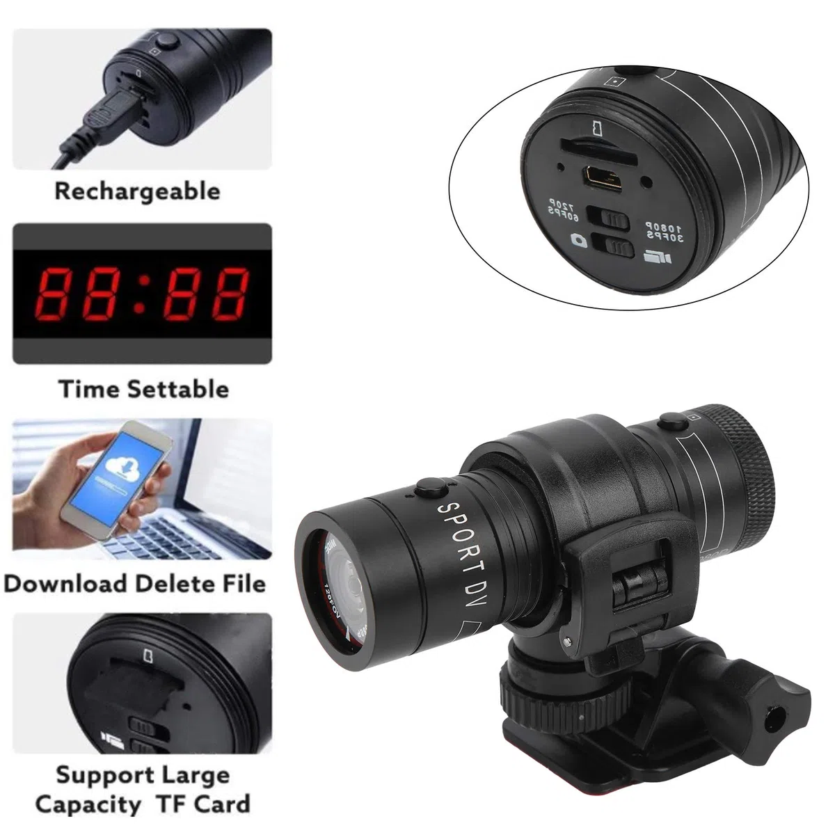 Cryfokt Cámara de la Rociada de la Motocicleta Grabador de Conducción de Moto Full HD 1080P Videocámara DV Resistente Al Agua para Motocicletas Cámara de Bicicleta de 120 Grados DVR Deportes