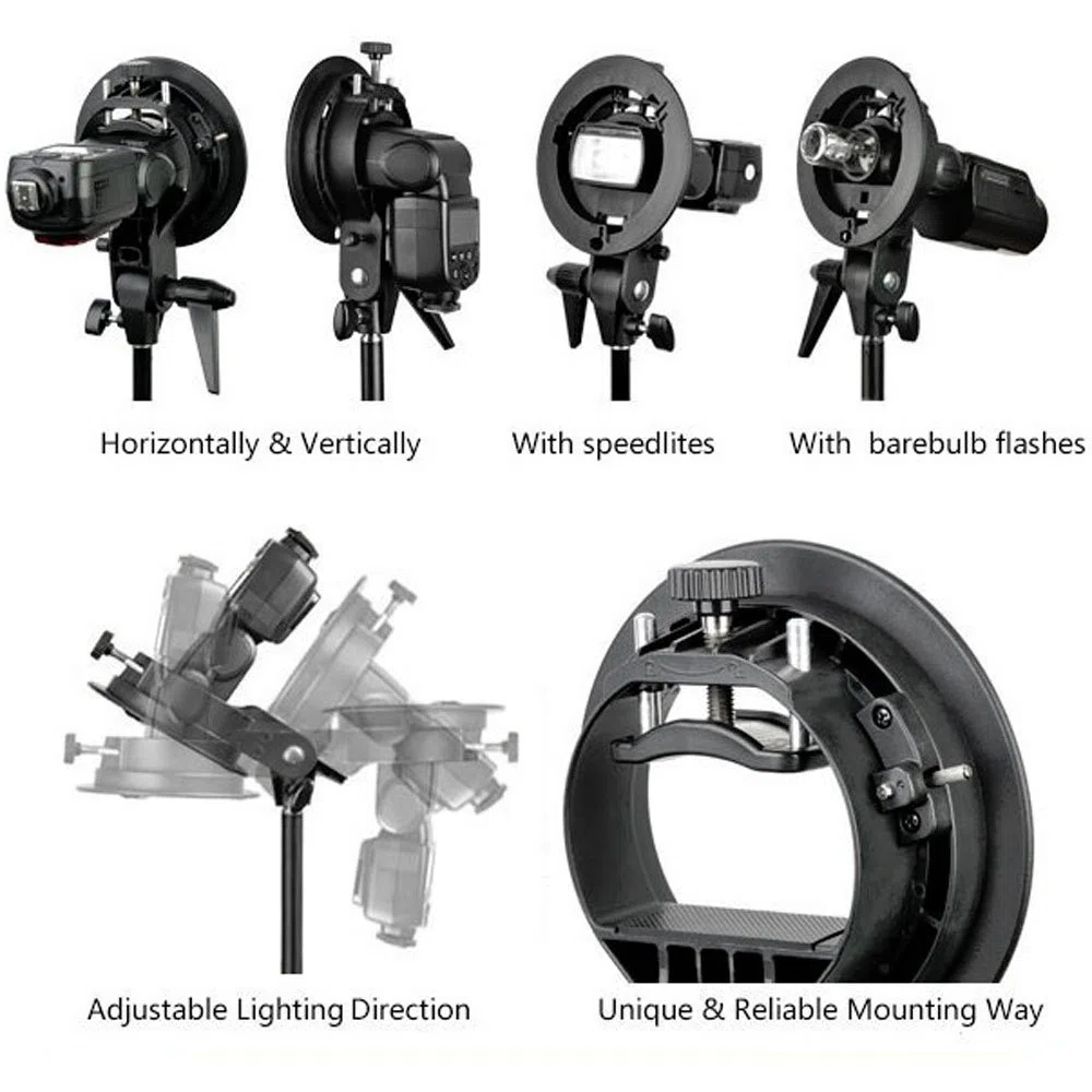 Godox Soporte Tipo S Bowens para Speedlite Flash Snoot Softbox Beauty Dish Reflector Umbrella