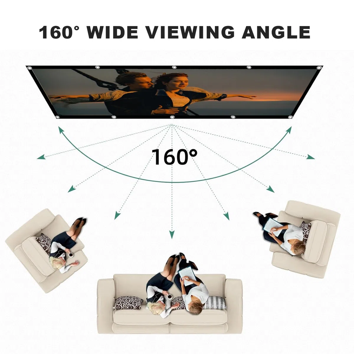 Pantalla Proyector 120 Pulgadas 16:9 4K HD, Pantalla de Proyección Portátil Plegable Antiarrugas Doble Cara 265 x 150 cm, Lona Proyector Fácil de Colgar, para Cine en Casa y Exterior