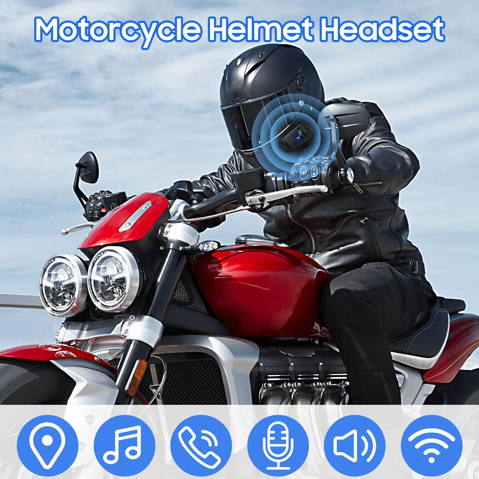 Yosoo Health Gear Intercomunicador de Motocicleta Casco Auricular Bluetooth con Cancelación de Ruido, Auriculares con Asistente de Voz, Respuesta Automática, Llamada, Control de Música, GPS