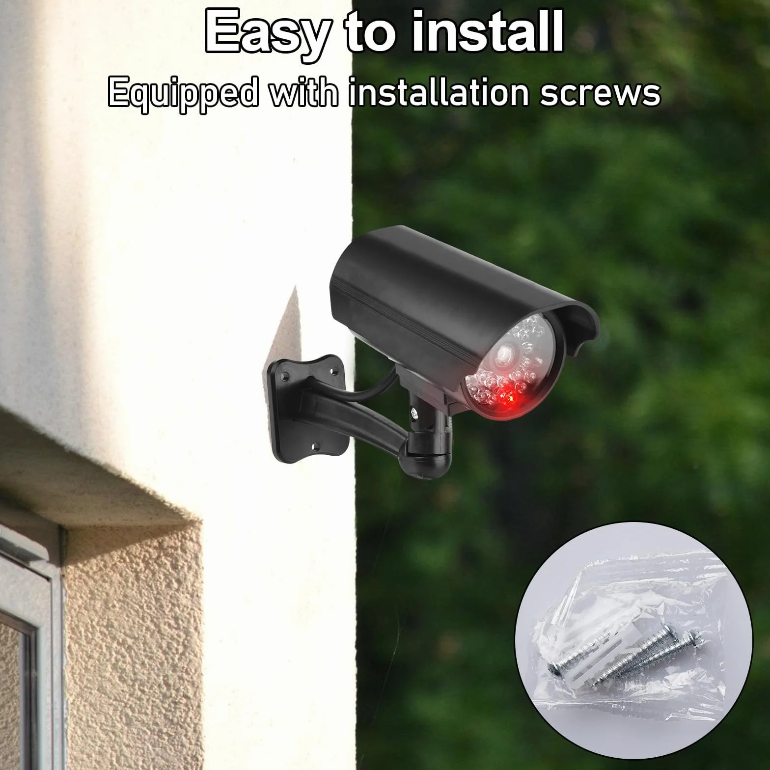 GOMETY 4 cámaras de vigilancia para exteriores, falsas cámaras con LED parpadeantes rojos, cámara de vigilancia falsa para exteriores CCTV, cámara de seguridad para interiores y exteriores (negro) (4)