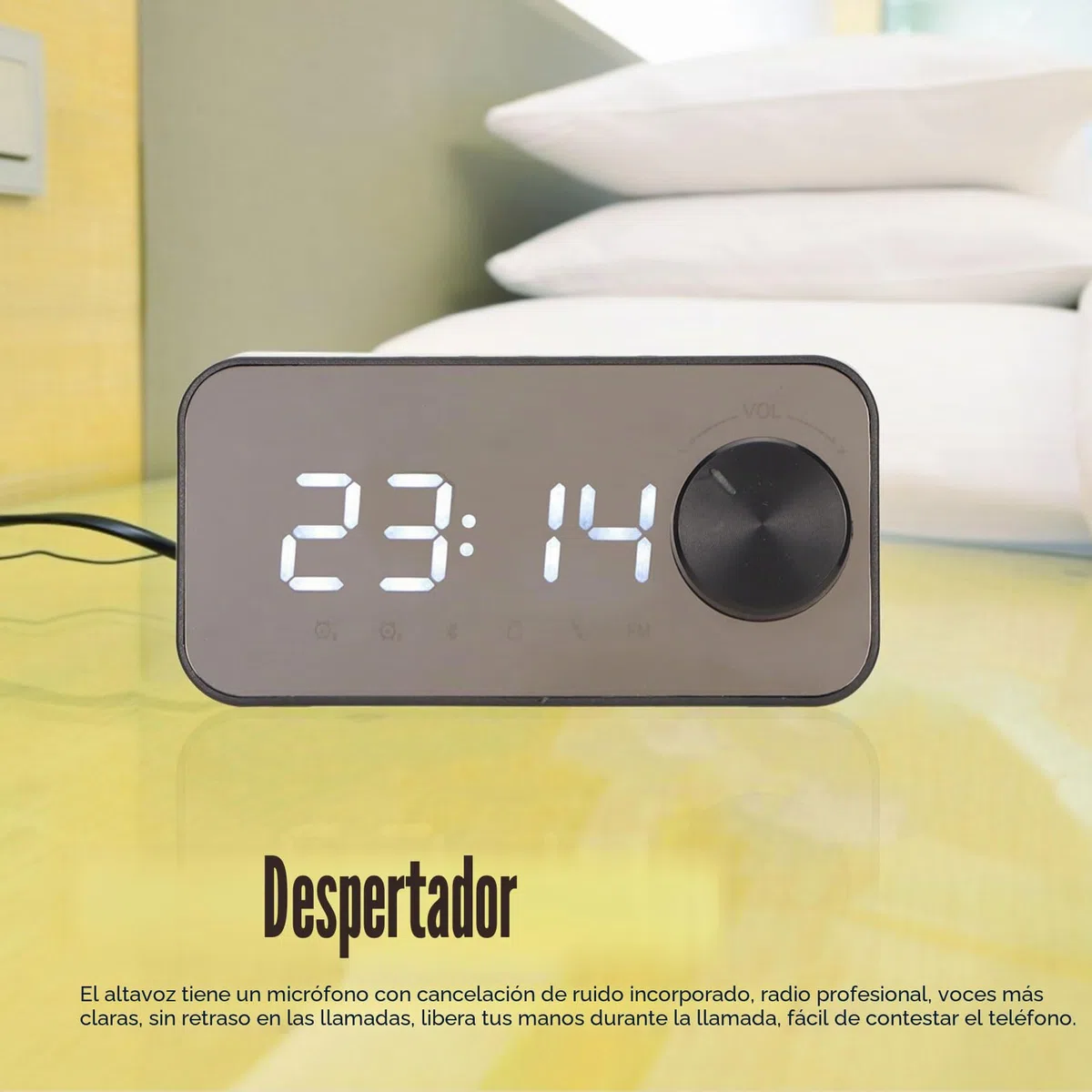 Radio Despertador Bluetooth, Reloj Digital con Alarma Dual, Radio FM, Altavoz Incorporado, Pantalla de Temperatura