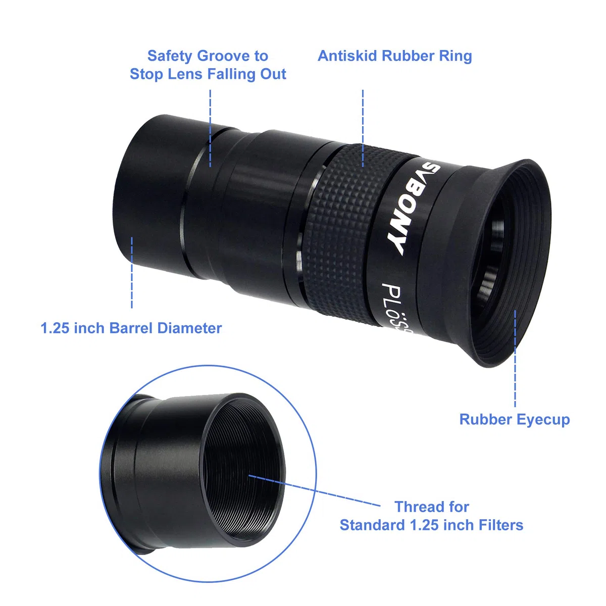 Svbony Ocular Telescopio, Plossl Ocular 1.25in,Metal Ocular 40mm para Telescopio Observación de Principiantes