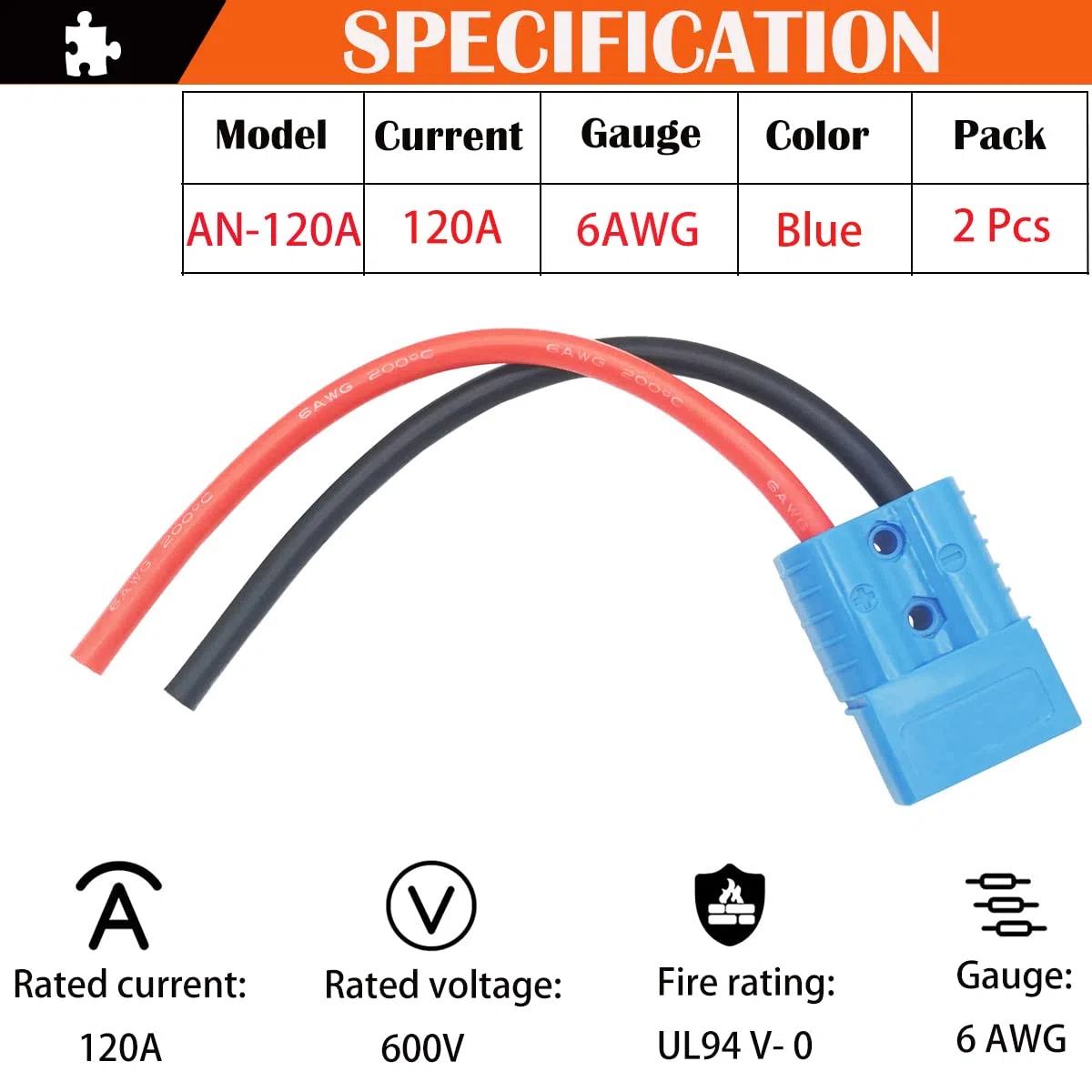 CESFONJER Conector Batería, 2 Juegos 120A batería de conexión rápida, batería de desconexión rápida/Enchufe de conexión, con Cable de 6AWG de 25 cm, para automóvil, Caravana, Barco (Azul)