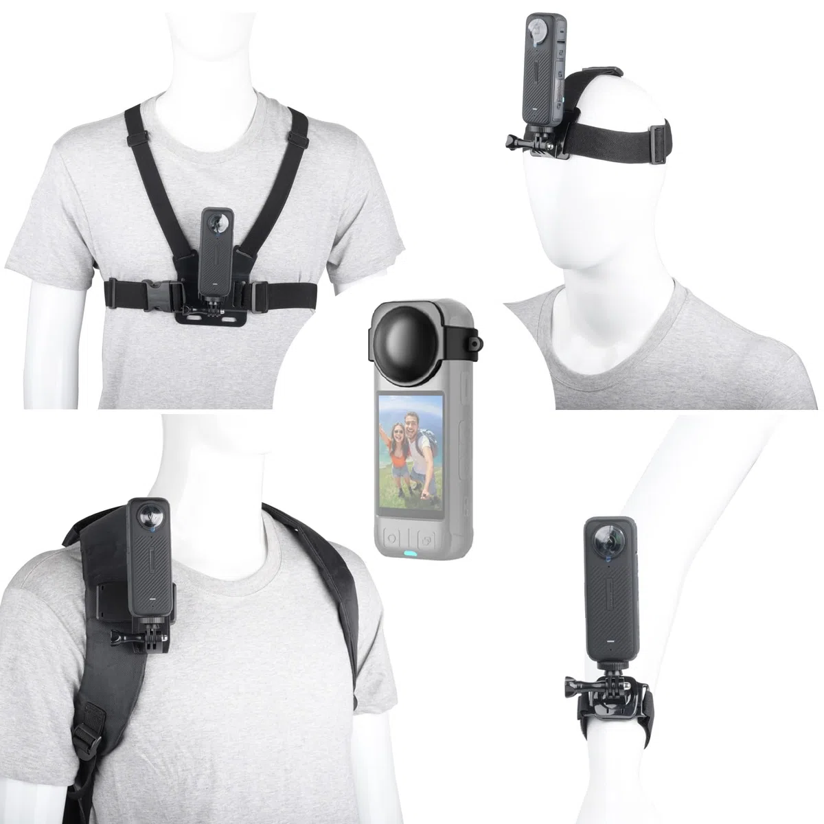 10 Piezas Accesorios Action Camera para Insta360 X5 X4 X3 Ace Pro,Soporte movil Pecho,Correa para la Cabeza y muñeca,Mochila Clip y Tapa de Lente de Silicona Compatible con GoPro Hero,Negro