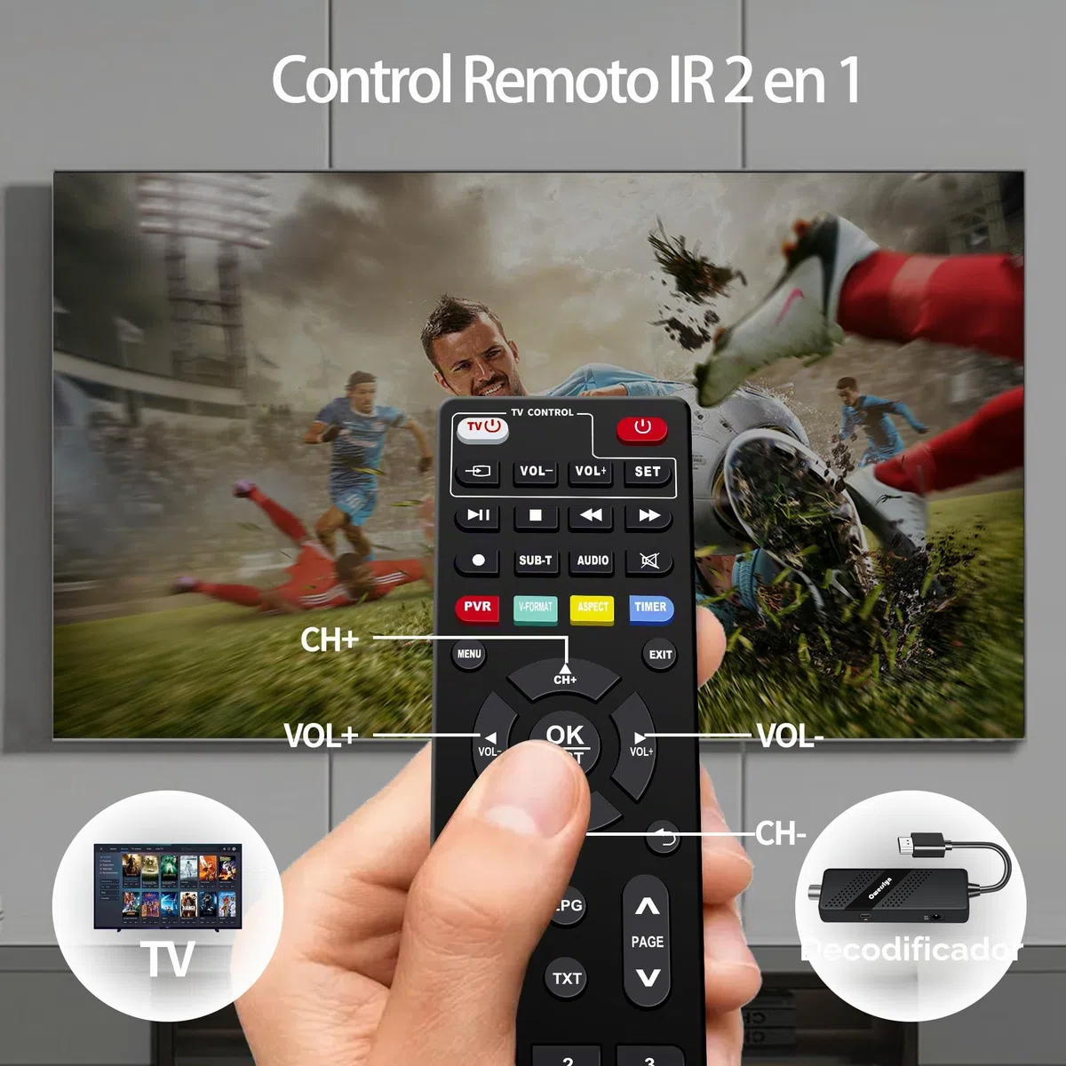 Decodificador TDT HD 2026 OWERSLYN, Receptor DVB-T2 TDT para TV Antigua, HDMI CEC, 1080P H.265 HEVC 10-bit, con Salida HDMI/AV, USB Mediaplayer, función PVR y Mando a Distancia IR 2 en 1