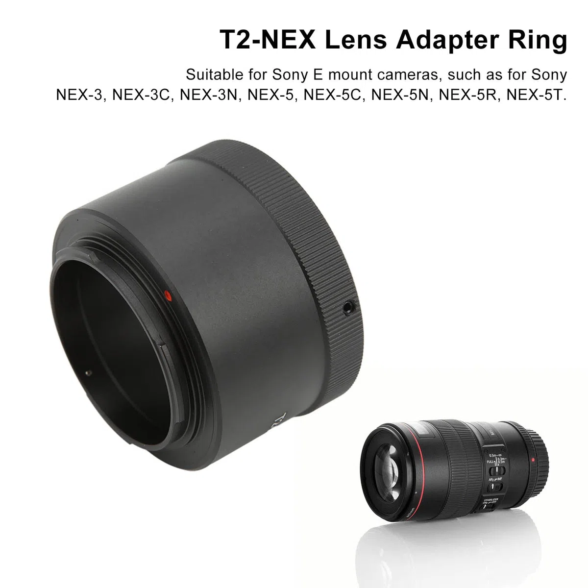 Anillo Adaptador de Lente T2-NEX para Lentes de Montura T2 para Sony E Mount NEX-3 NEX-3C NEX-3N NEX-5 Y Otras Cámaras Adaptador de Montura de Lente