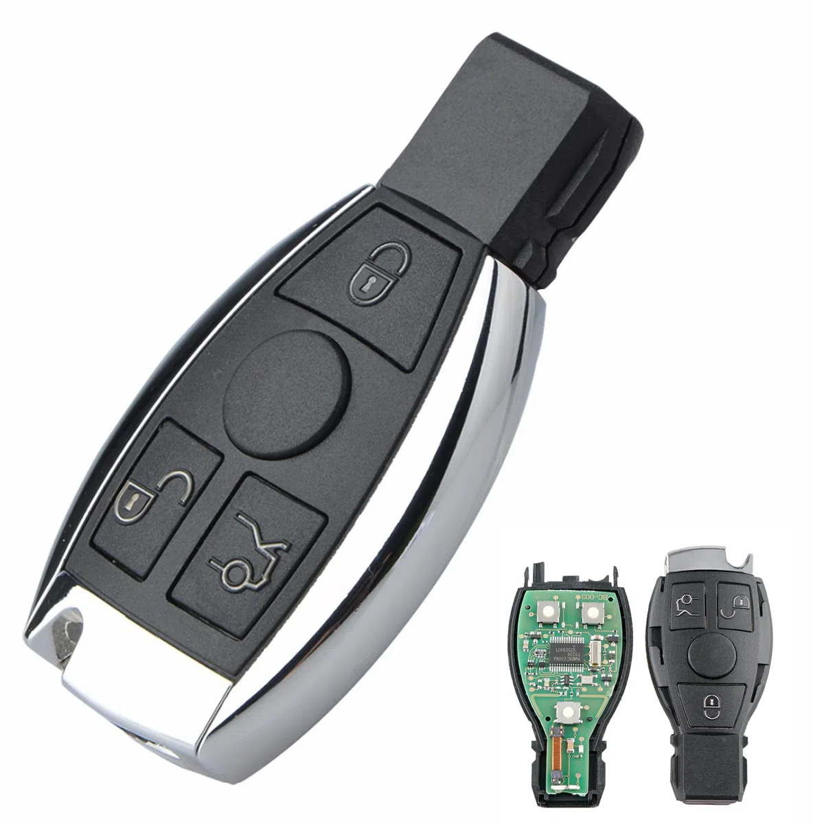 Heart Horse 3 botón Llave de Coche remota, Funda Llave Remoto para Mercedes, Remoto Carcasa Llave para B-en-z A B C E CLK SLK ML Class Mercedes W203 W210 W211 con 433Mhz BGA Chip NEC Blad