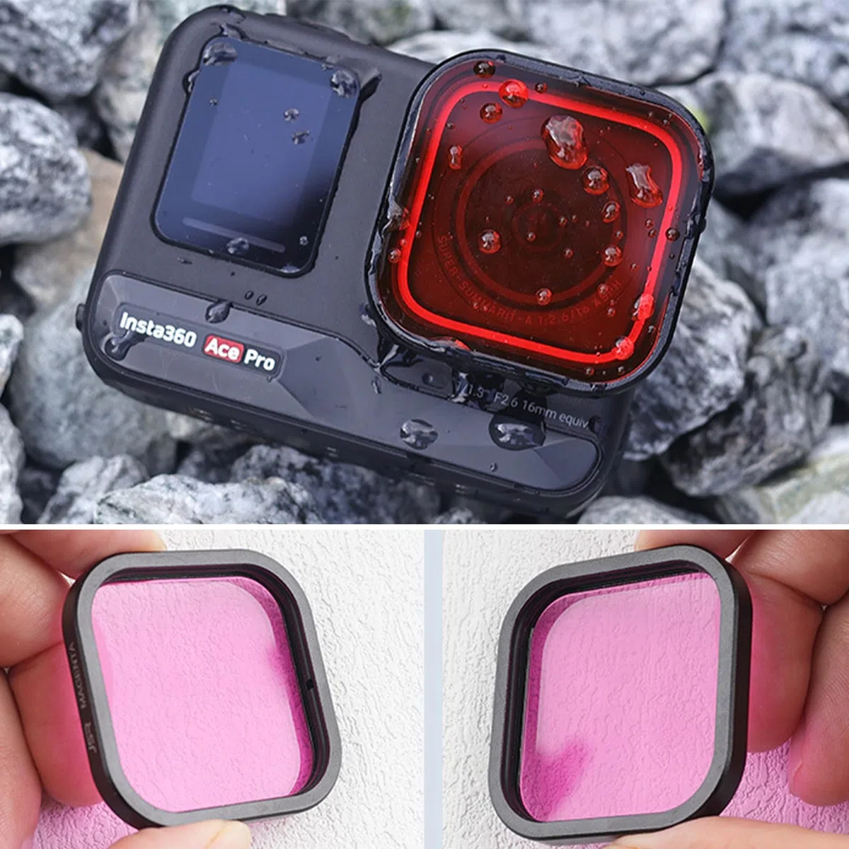 Filtro de Buceo Rosa/Rojo/Violeta Submarino Filtro Lente Protección Accesorios para Insta360 Ace Pro 2/Insta360 Ace Pro (3PCS)