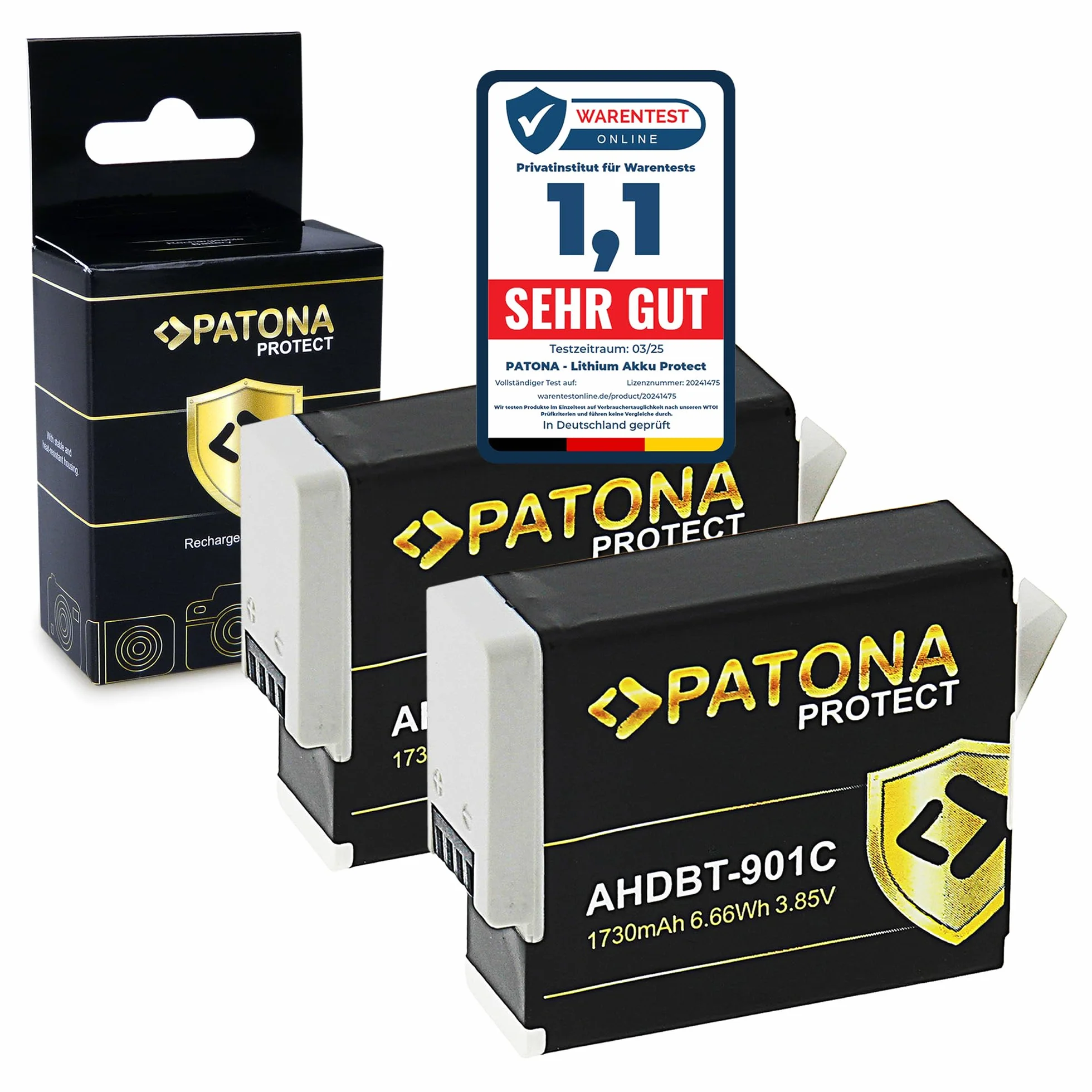 PATONA 2X Protect Batería para GoPro Hero 12 11 10 9 (1730 mAh) – Repuesto para GoPro Enduro AHDBT-901 SPBL1B – Carcasa V1 ignífuga, Resistente al frío – Pack Doble para acción e Invierno