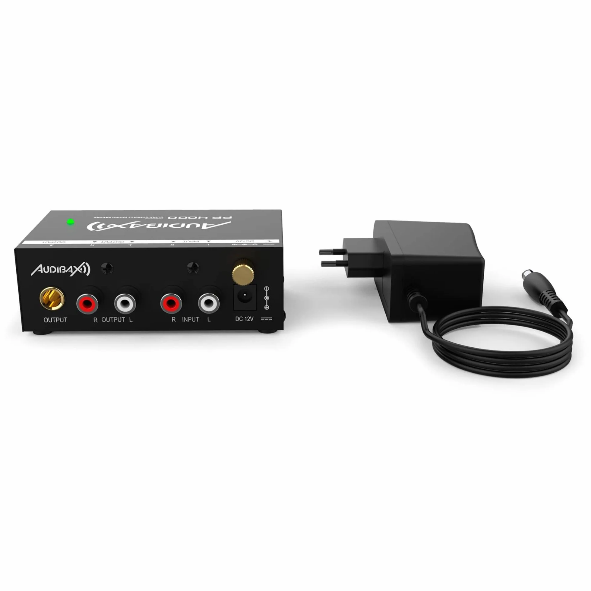Audibax PP4000 - Preamplificador Previo de Phono RIAA para Tocadiscos - Interruptor ON/Off - Adaptador de Corriente 12V DC - Preamp de Audio Estéreo Hi-Fi para Giradiscos - Conector RCA
