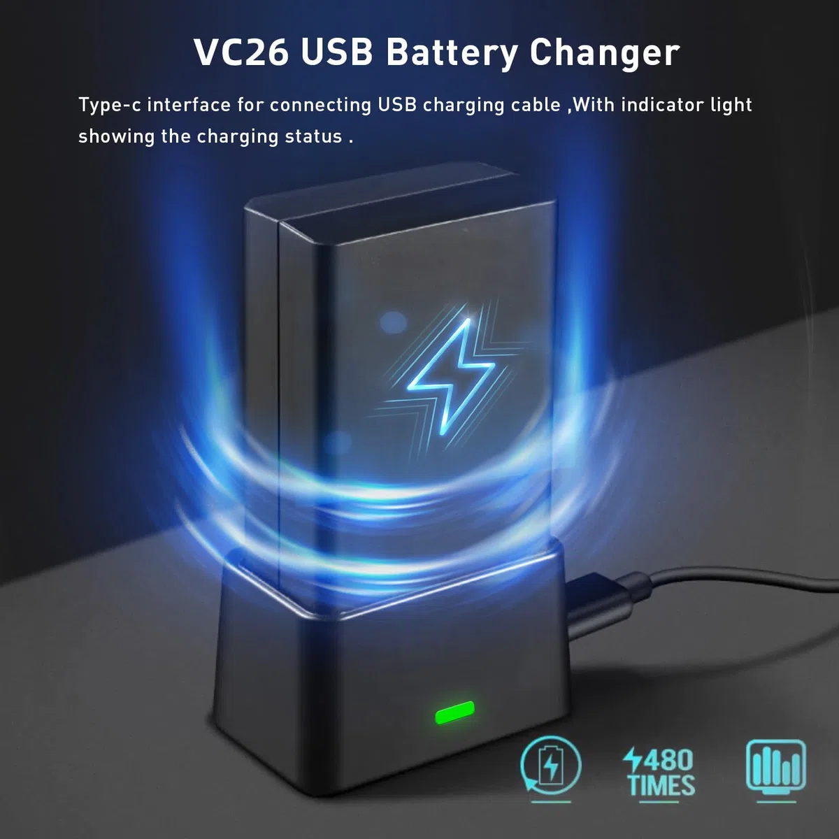 Godox VC26 cargador USB V1 V1Pro cargador de batería, entrada DC 5 V DC 8,4 V salida, compatible con la batería de flash de cabeza redonda de la funda: V1-C/N/S V1Pro-C/N/S V860III-C/N