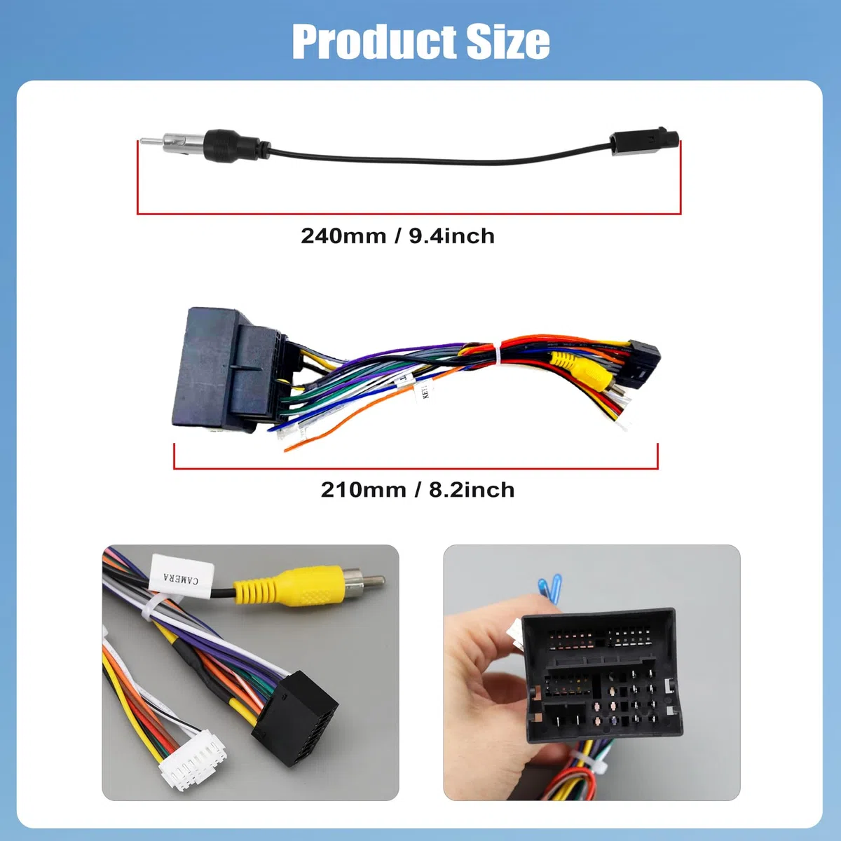 CAMECHO 52 PIN ISO Cable Adaptador Autorradio para VW/Golf/Passat/Touareg/Polo/Skoda/Seat con Antena de Radio,Cable de Control del Volante y Cable de Control de Marcha Atrás
