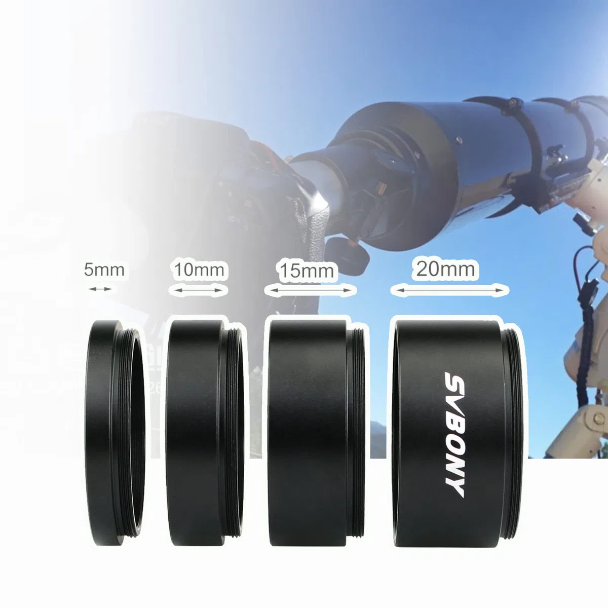 Svbony Adaptador de Tubo de Extensión, T2 Metal Tubos de Extensión para Extender la Distancia Focal, Accesorio de telescopio para Astronomía Astrofotografía (M42 50mm)