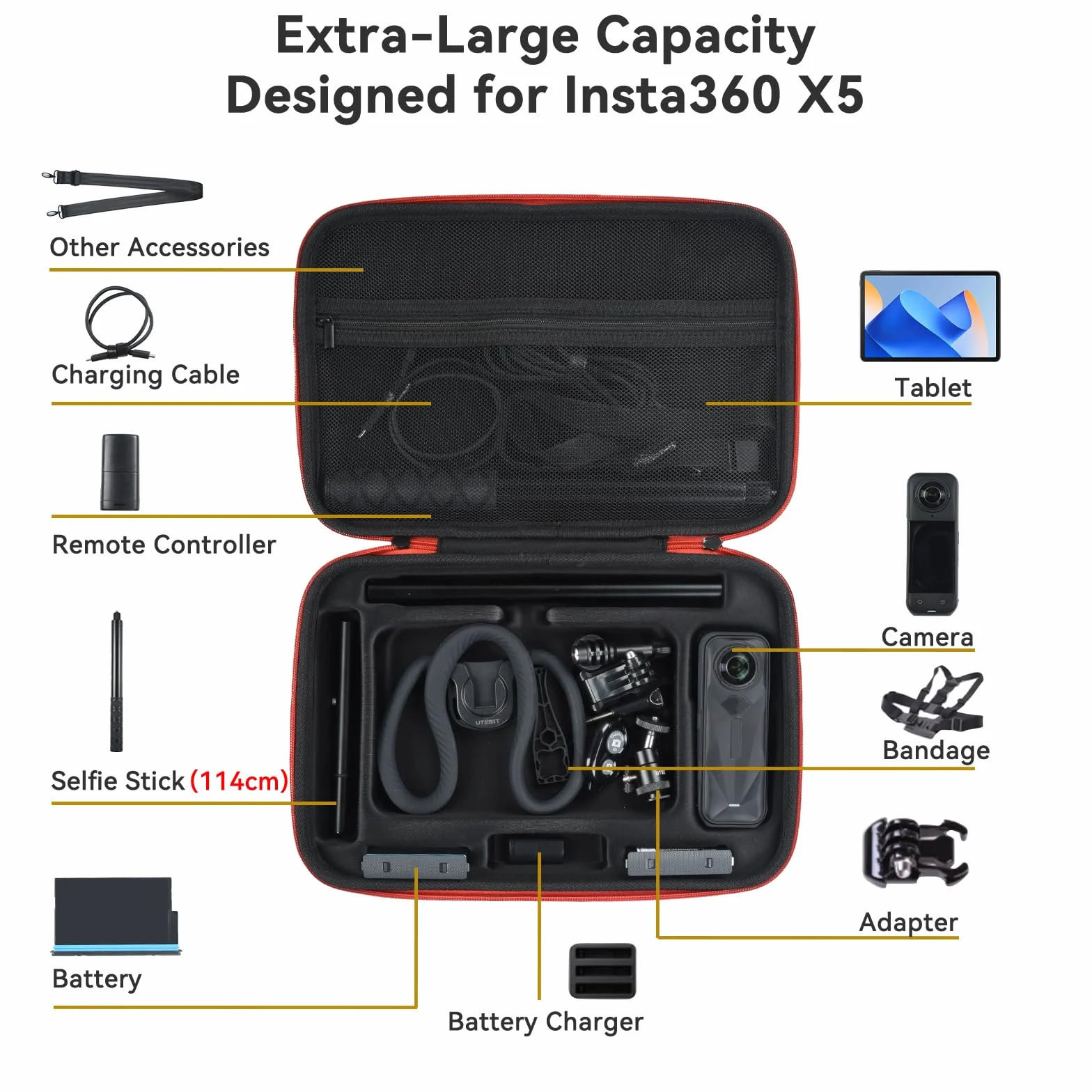 UTEBIT Funda de Transporte para Insta360 X5 Cámara de Acción, Bolsa de Impermeable Portátil con Correa para el Hombro, Accesorios para Insta360 X5