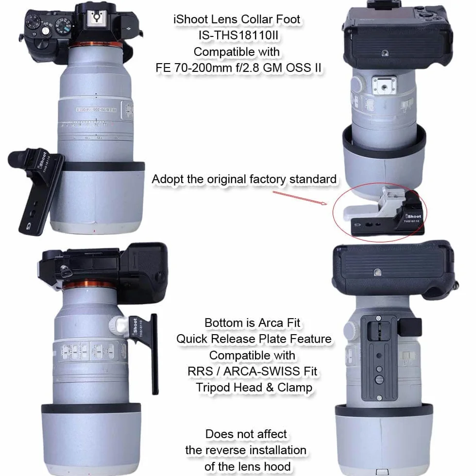 iShoot Base Anillo de Montaje en Trípode Pie Collar Objetivo Compatible con Sony FE 100-400mm f/4.5-5.6 GM OSS, 70-200mm f/2.8 GM OSS & II, 18-110mm f/4 G OSS PZ, Soporte Lente Placa Liberación Rápida