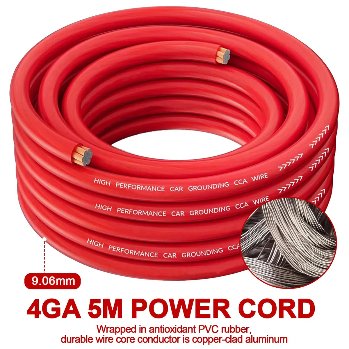 Kit de cableado de subwoofer de 4 GA de 5 m, kit de cableado de amplificador, instalación de cables de amplificadores de coche, juego de cables de subwoofer compatible con Duracell, conducta de