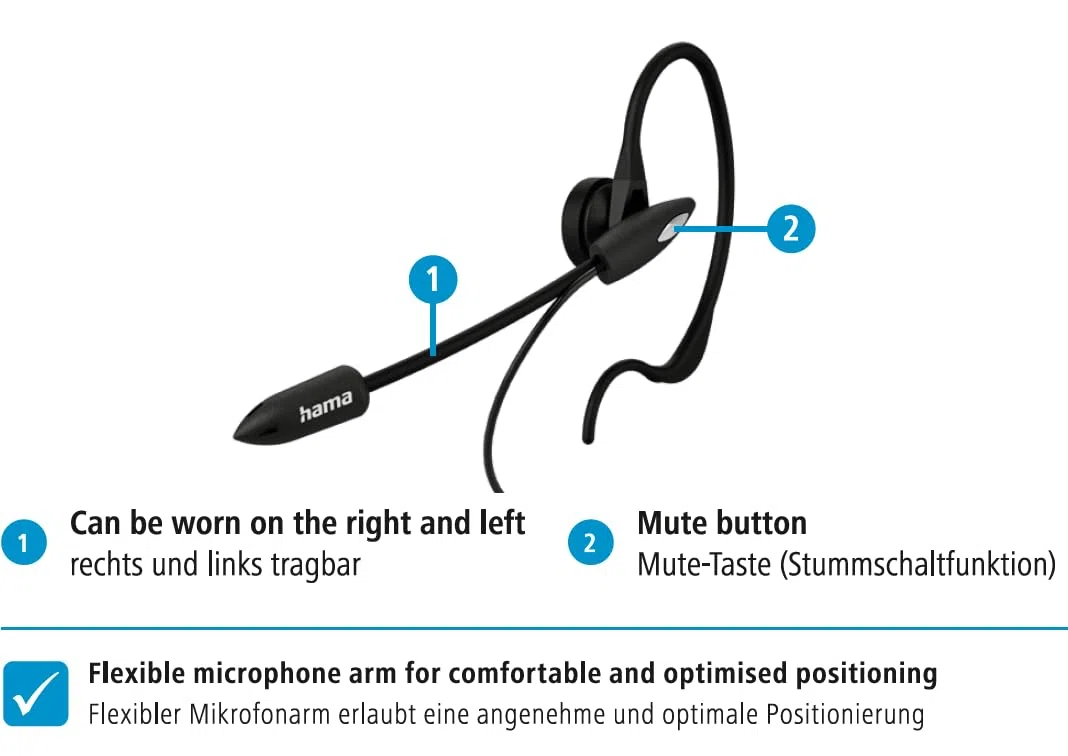 Hama Auriculares in-Ear con micrófono para teléfonos inalámbricos (Jack de 2,5 mm, Auriculares con Cable, Auriculares con micrófono, Mono, portátiles por una Cara, con Gancho para la Oreja,