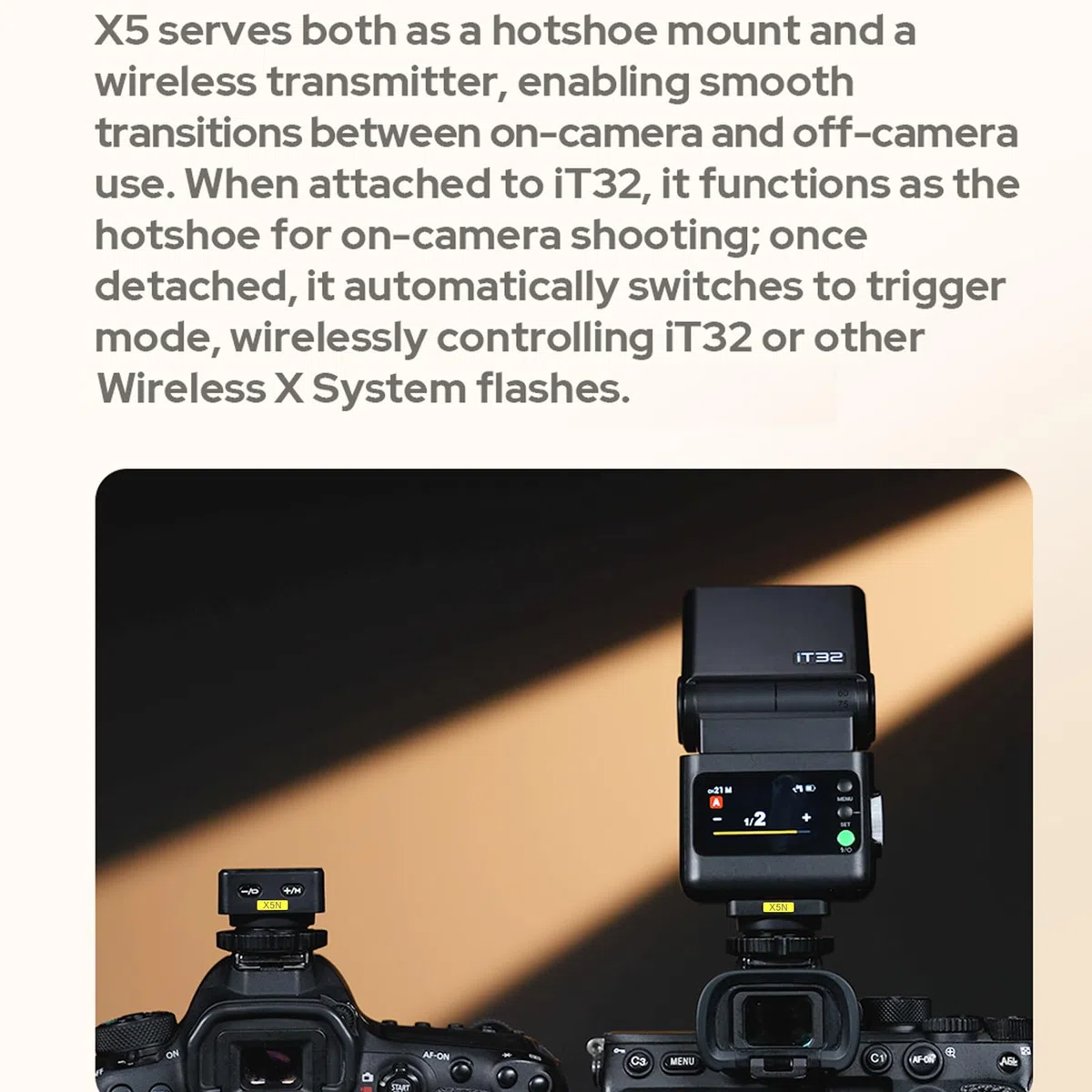 Godox X5N HSS - Disparador de flash inalámbrico TTL para cámaras Nikon, zapata magnética compatible con flash de cámara Godox iT32
