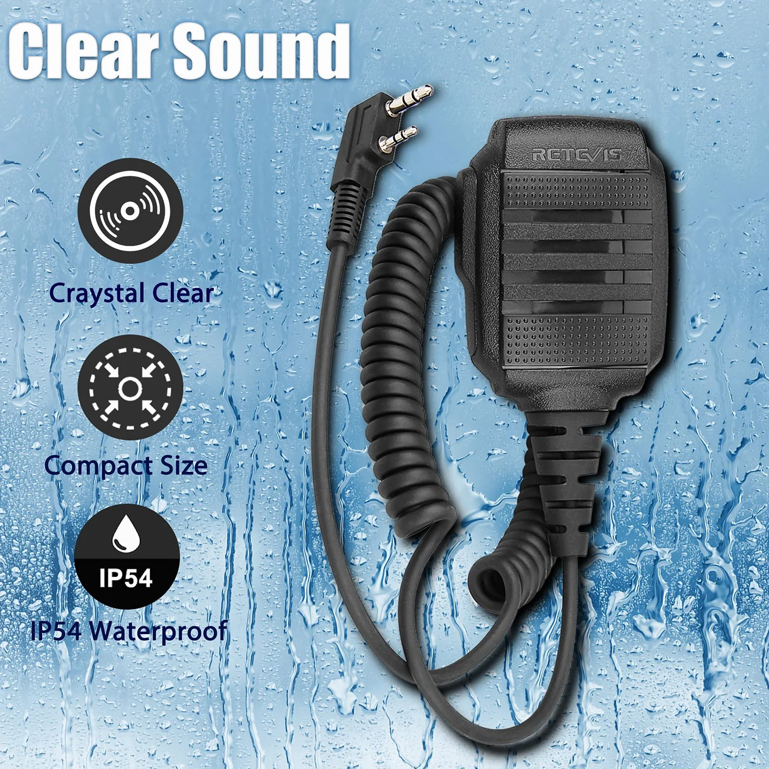 Retevis 2 Pines Micrófono Altavoz de Walkie Talkie IP54 Impermeable Compatible con Walkie Talkie RT24 RT22 RT27 RT5R Baofeng UV-5R BF-888S Proster T0036X2 TACKLIFE Kenwood (2 Pcs)