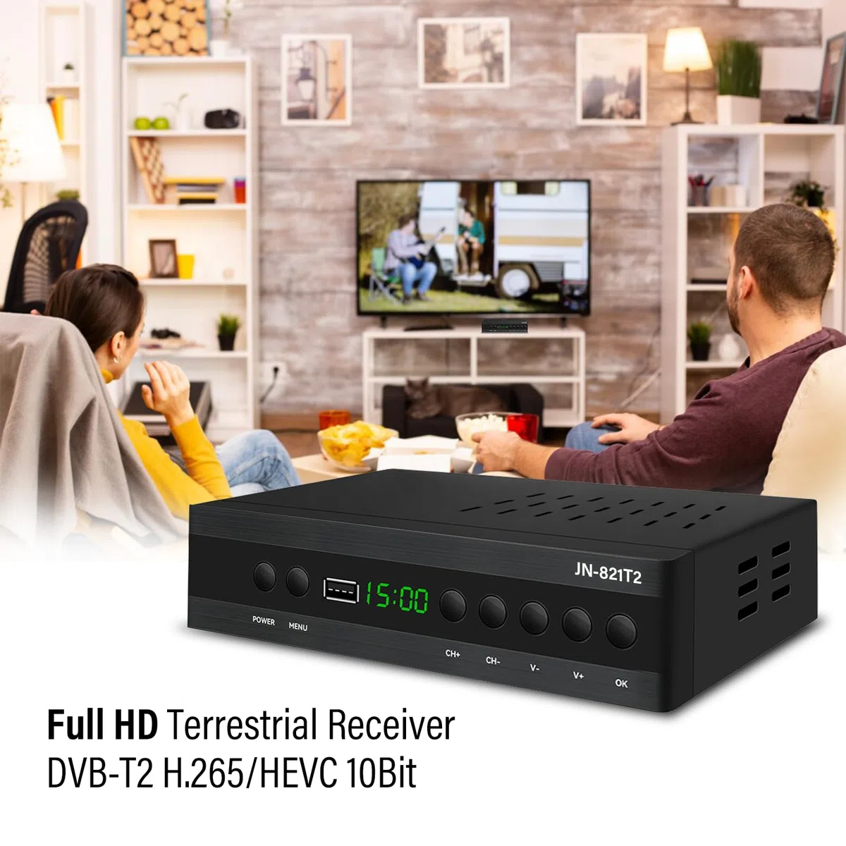 Decoder DVB T2 Ricevitore Digitale Terrestre, 2024 MPEG 4 Full HD 1080p, Hevc H265 Master 10 Elenco Canali Dolby a 10 bit Numerati, con Cavo HDMI,Adaptador para Ver Canales HD