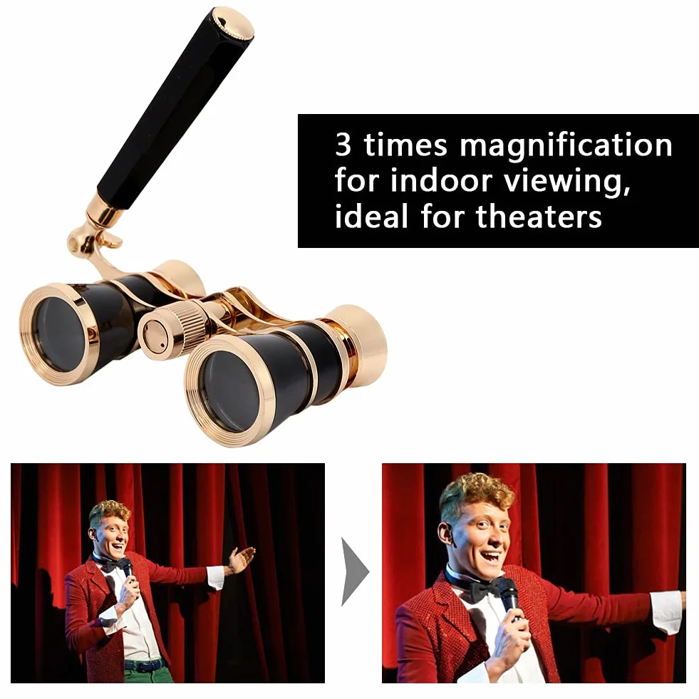 Acouto Telescopio Binocular de ópera 3X25 Teatro Portátil para Mujeres Niñas Blanco Ampliación para SP ópera Binocularteatro Binocularopera Telescopioteatro Telescopiobinocular (Black)