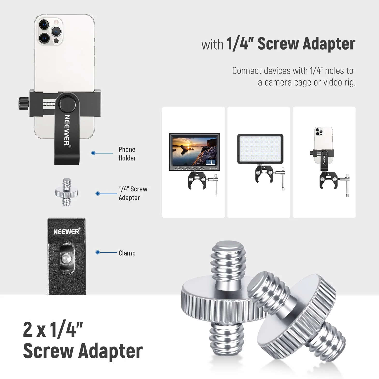 NEEWER 8 PCs Adaptador Montura Zapata Caliente Kit, Tornillo 1/4", Soporte Pie Flash y Cubierta Zapata; Compatible con Cámaras DSLR, Luces LED, Micrófonos, Soportes de Iluminación y Monitores