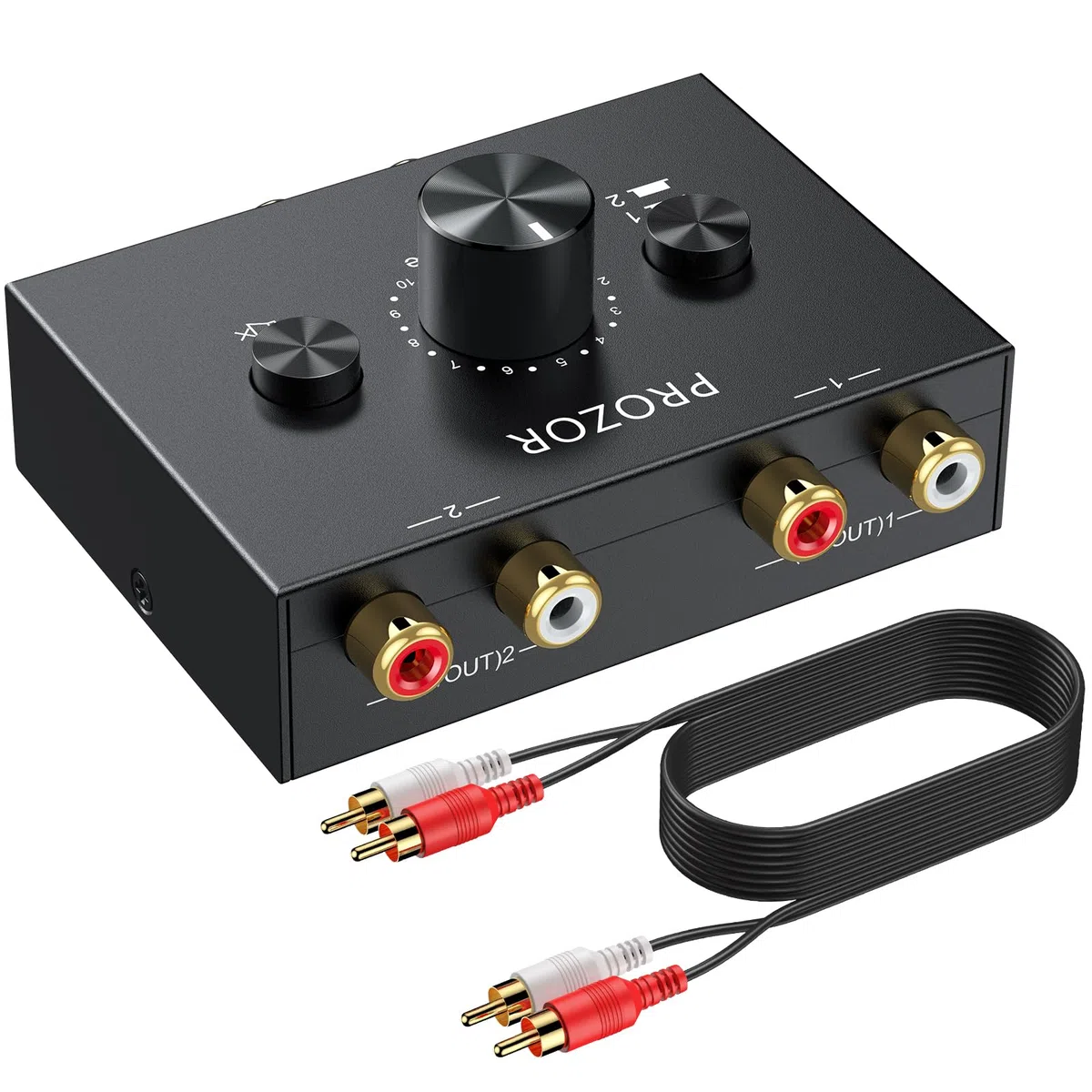 Adaptador de Audio Estéreo de RCA Bidireccional Convertidor de Audio de L -R con Botón de Volumen Divisor de Audio con Cable de Audio de RCA para Ordenador Sonido Auriculares Móvil