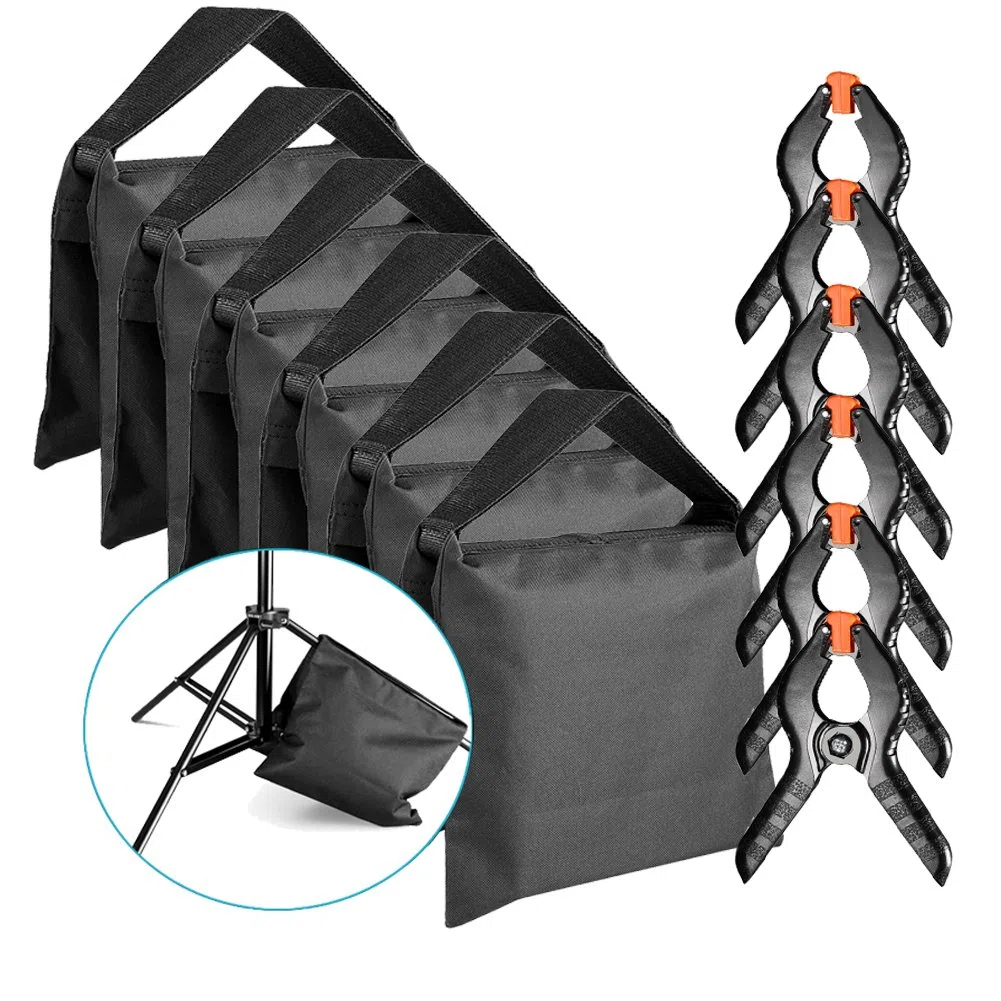 NEEWER 6 Bolsas de Arena Pesadas (Negro) para Estudio fotográfico, Soporte de luz, Brazos con 6 Abrazaderas de sujeción para Fondo (Saco de Arena vacío)