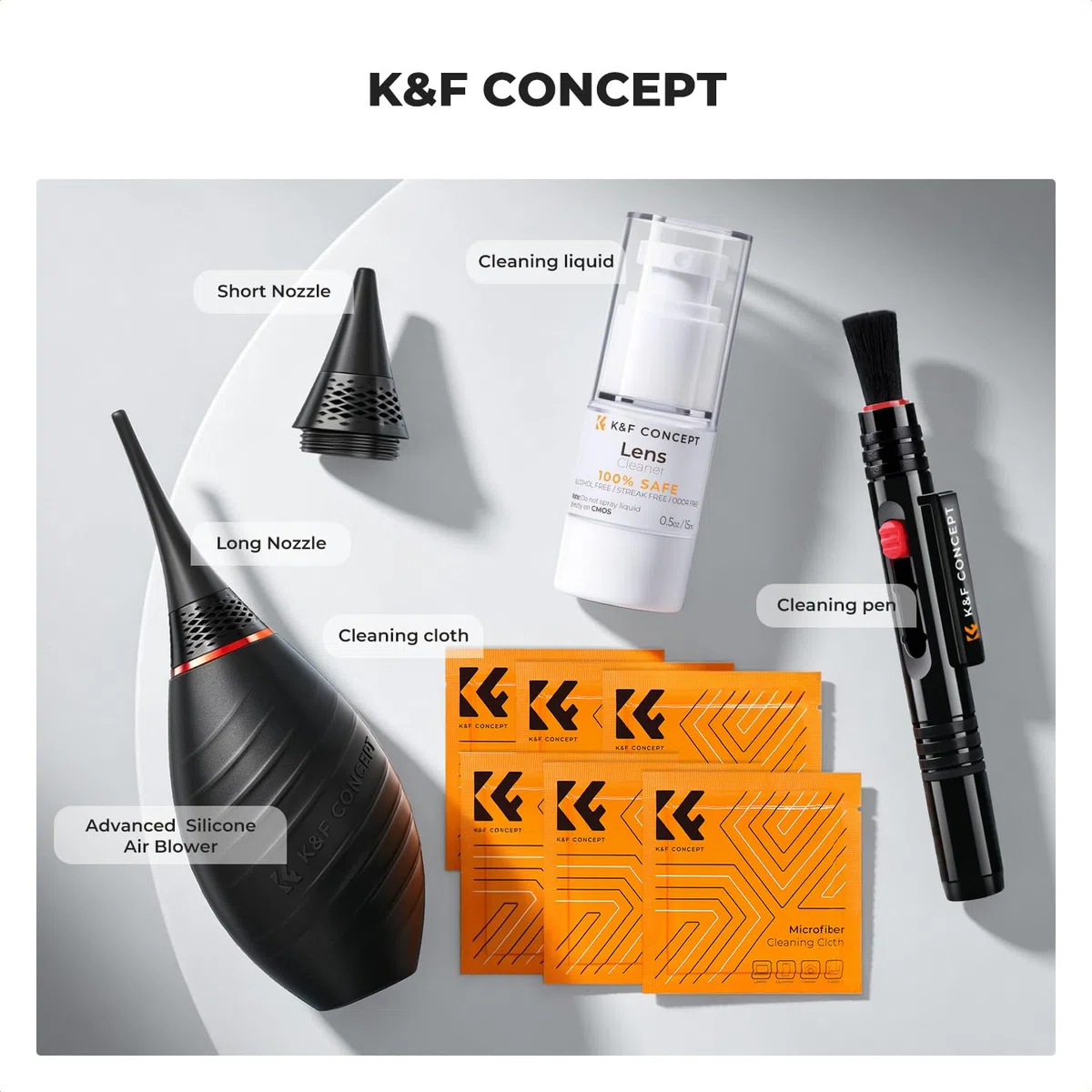 K&F CONCEPT 10 en 1 Kit de Limpieza de Cámaras, Cleaning Kit para DSLR, Reflex, Mirrorless, Objetivos, Filtros, Lentes, Sensores, Accesorios de Limpieza de Cámaras para Canon Nikon Sony