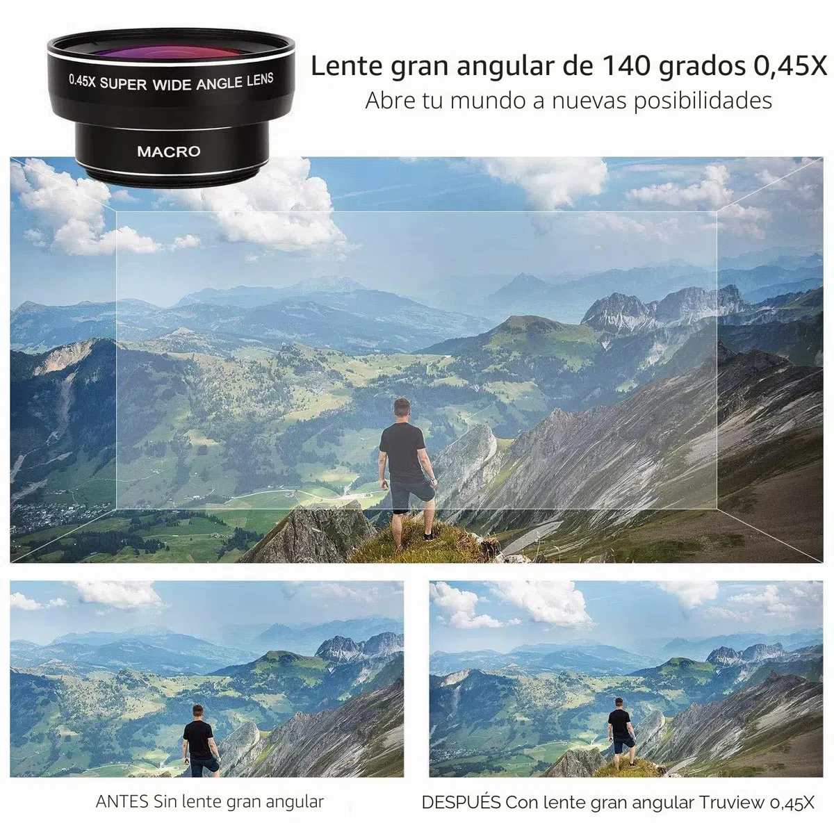 Lente de cámara de teléfono, Objetivo para movil 2 en 1, Macro 12,5X para movil, Objetivo Gran Angular de 0,45x para iPhone Samsung y la mayoría de Smartphones