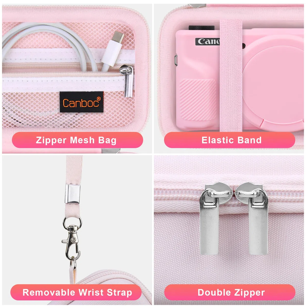 Estuche Canboc para cámara Digital Canon PowerShot G7X Mark III, Estuche de Transporte Duro + Cubierta de Silicona Suave con Cubierta de Lente extraíble, Rosa gelatina