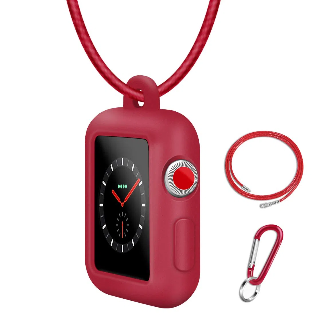 con Cuero Genuino Collar Colgante Correa Reemplazo Funda Protectora de Silicona Funda Compatible para Apple Watch Series 5 4 3 2 1 38mm 42mm Accesorios para Banda para el Cuello(Rojo,44mm)