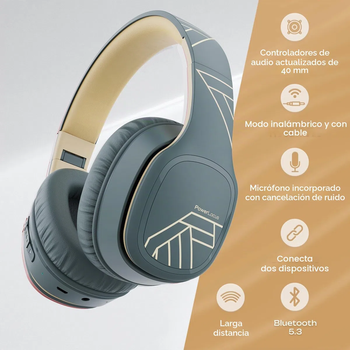 PowerLocus P7 Auriculares Inalámbricos Bluetooth, Cascos Inalambricos, 50 Horas de Reproducción, Auriculares Inalambricos Diadema con Micrófono, Hi-Fi Estéreo Audifonos para Móviles/PC/TV