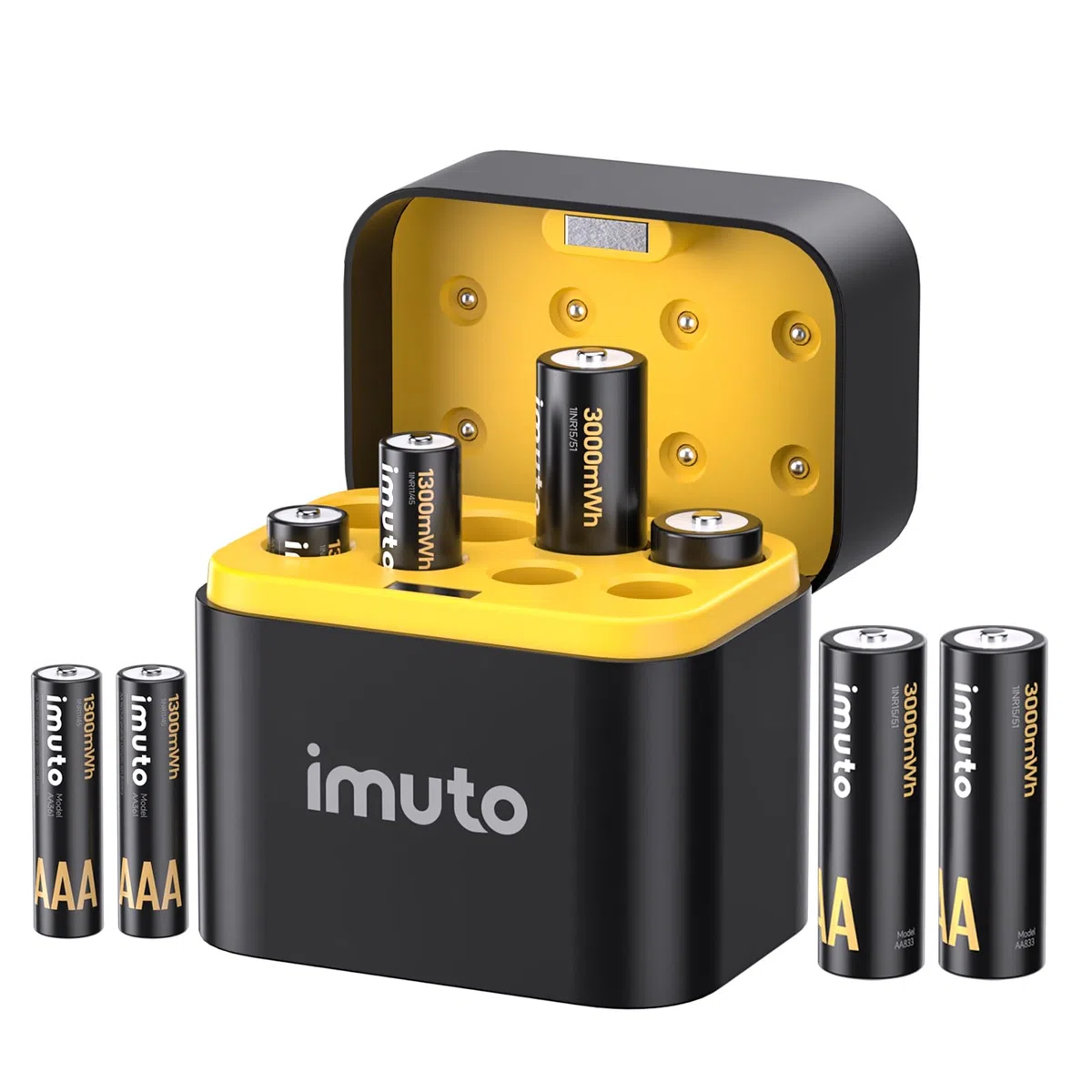 imuto 8 Piezas Pilas Recargables AA/AAA,Batería AA AAA 3000/1300 mWh 1.5V Litio Alta Capacidad más de 1600 ciclos con Carga rápida Negra Cargador de Pantalla LED
