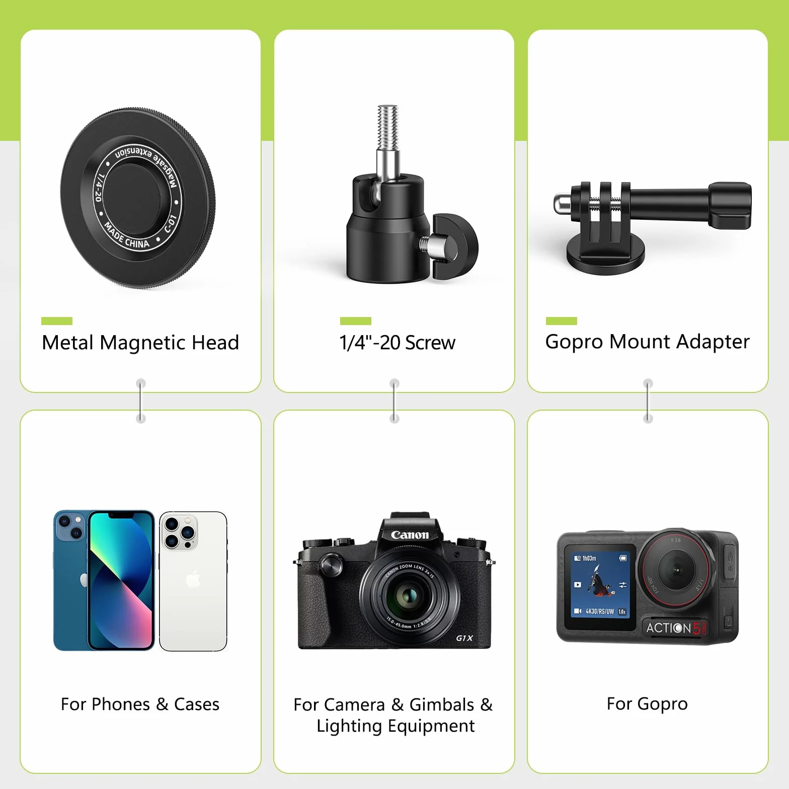 CAMOLOGEEK - Monopod y trípode selfie Stick para grabar swing de golf, ayuda de entrenamiento con estaca de tierra y adaptador para GoPro y tornillo de 1/4 pulgadas, soporte magnético para teléfono de