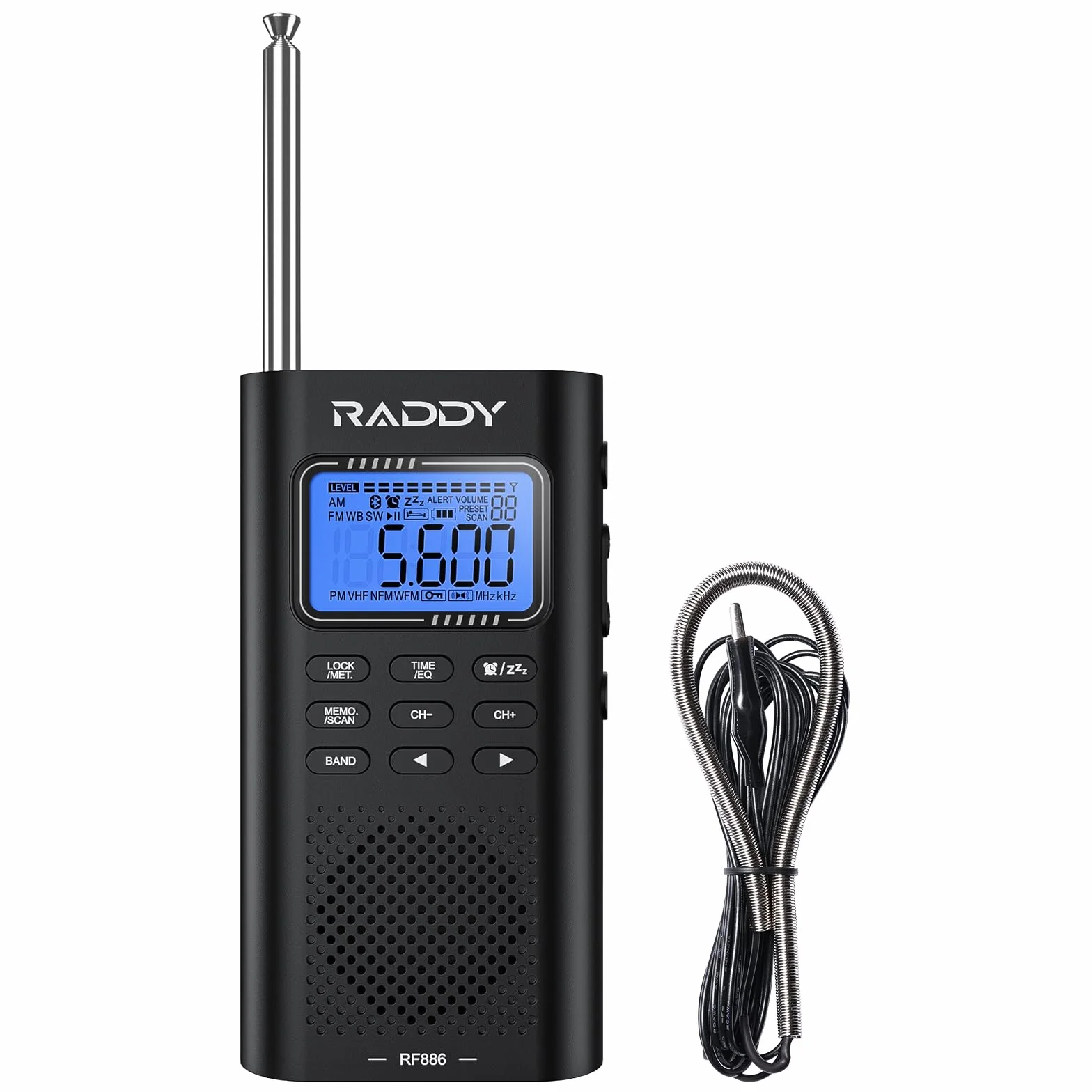 Raddy RF886 Radio Portátil de Onda Corta Pequeña Radio Am/FM/SW/UKW Radio Digital, Radio con Batería y Altavoz BT, 3 M Antena Externa