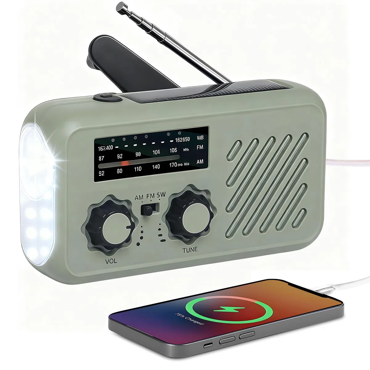Linterna Solar Recargable con Radio, FM/Am Radio de Emergencia Portátil, Radio Solar de Emergencia con Manivela con LED 2000mAh Powerbank SOS Alarma USB para Camping al Aire Libre Kit Supervivencia