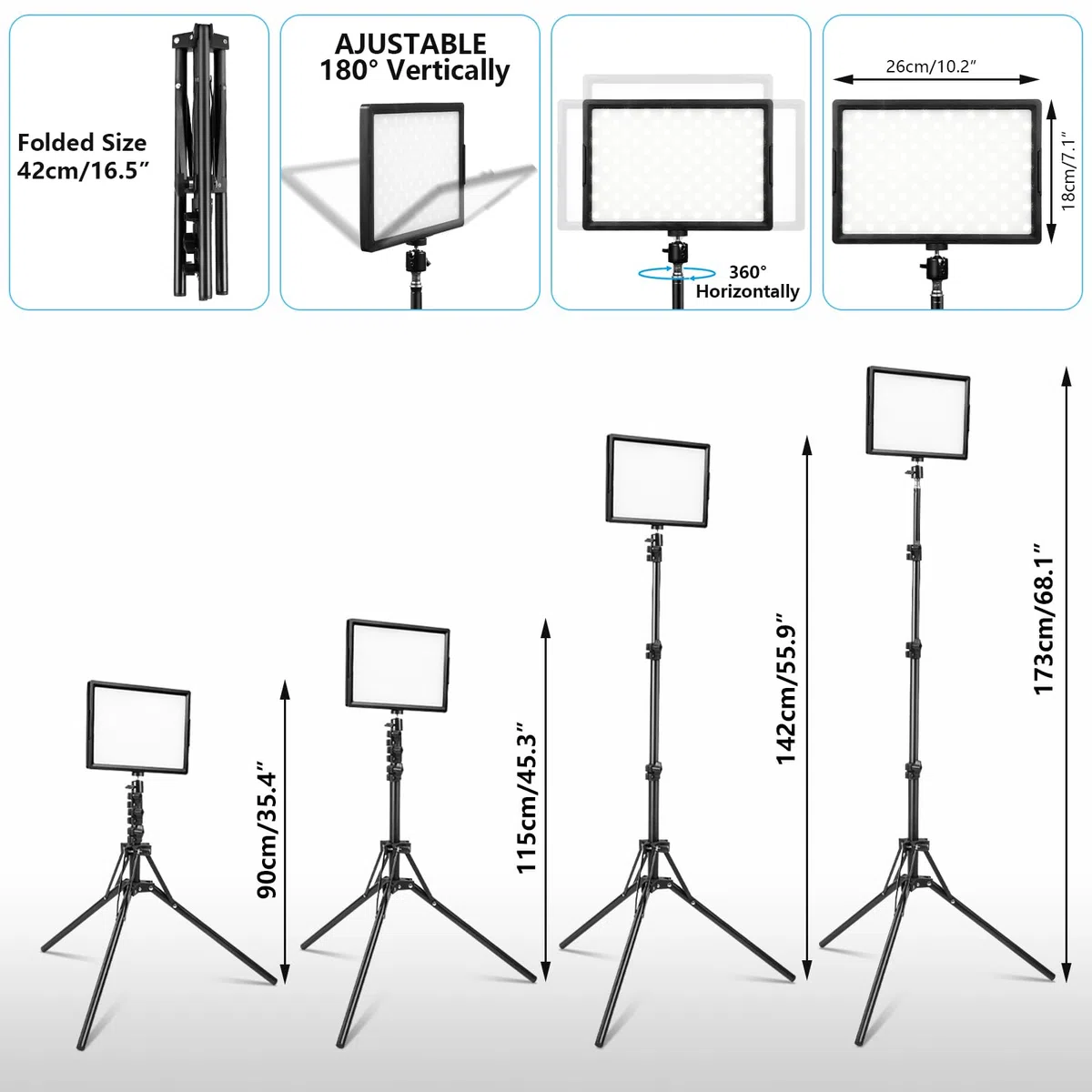 Luz LED Foto Video 2-Pack, Luz LED Continua USB Bicolor 2800-6500K Regulable, 173cm Kit de Iluminación Fotográfica con Trípode para Estudios, YouTube TikTok Grabación de Video,Juego Streaming