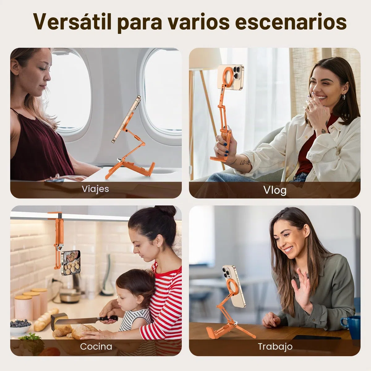 OMOTON TP02 Aluminio Trípode Magnético para Teléfono, Rotación 360° para Trípode con MagSafe, Soporte Ajustable 4 en 1 para iPhone 17/16/15/14 Pro MAX Air, Ideal para Gimnasio, Vlogs y Viaje, Naranja
